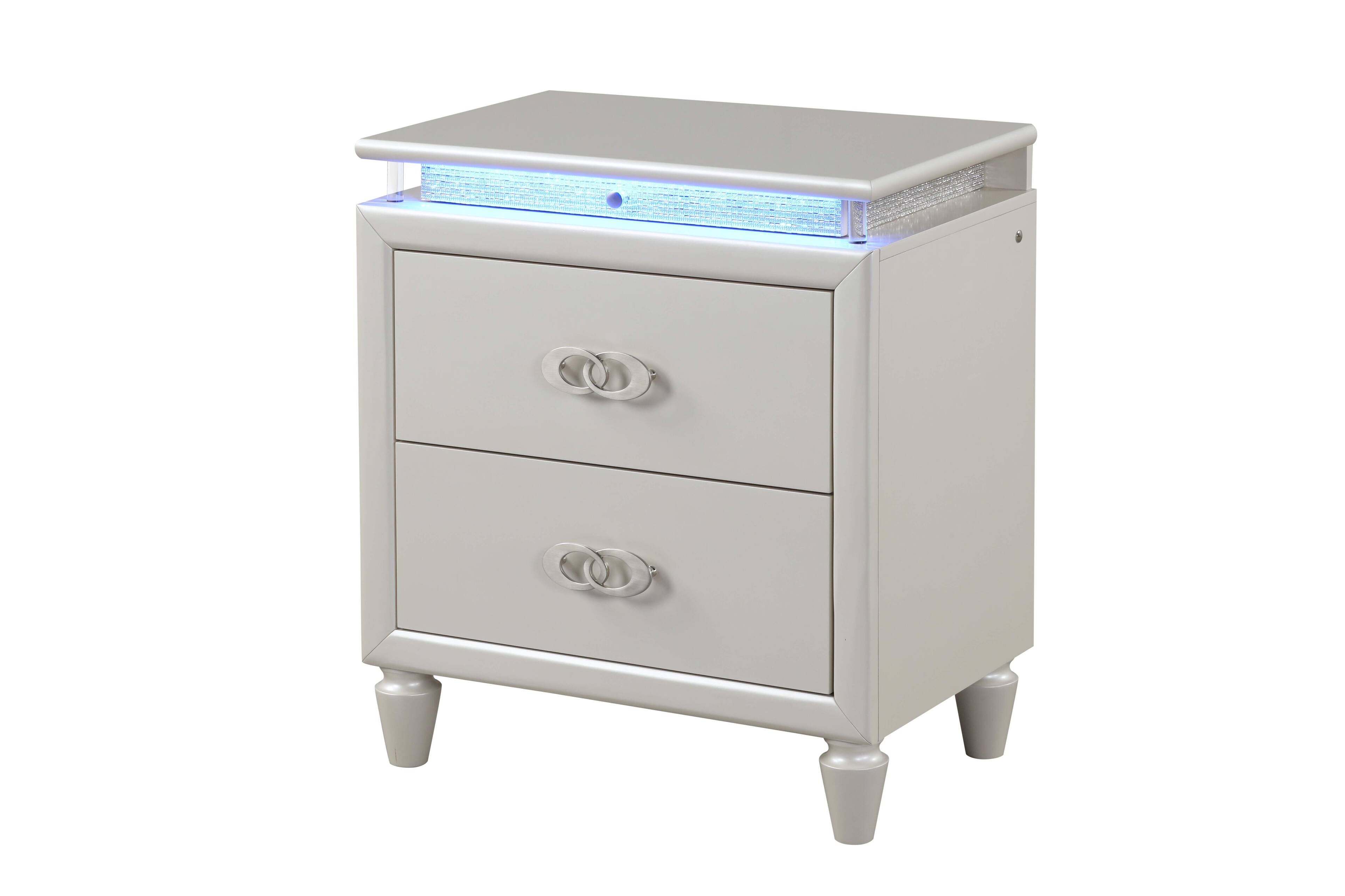 Front. Tiramisubest - Glamorous LED Nightstand with Crystal Pattern and Felt Drawers - White.