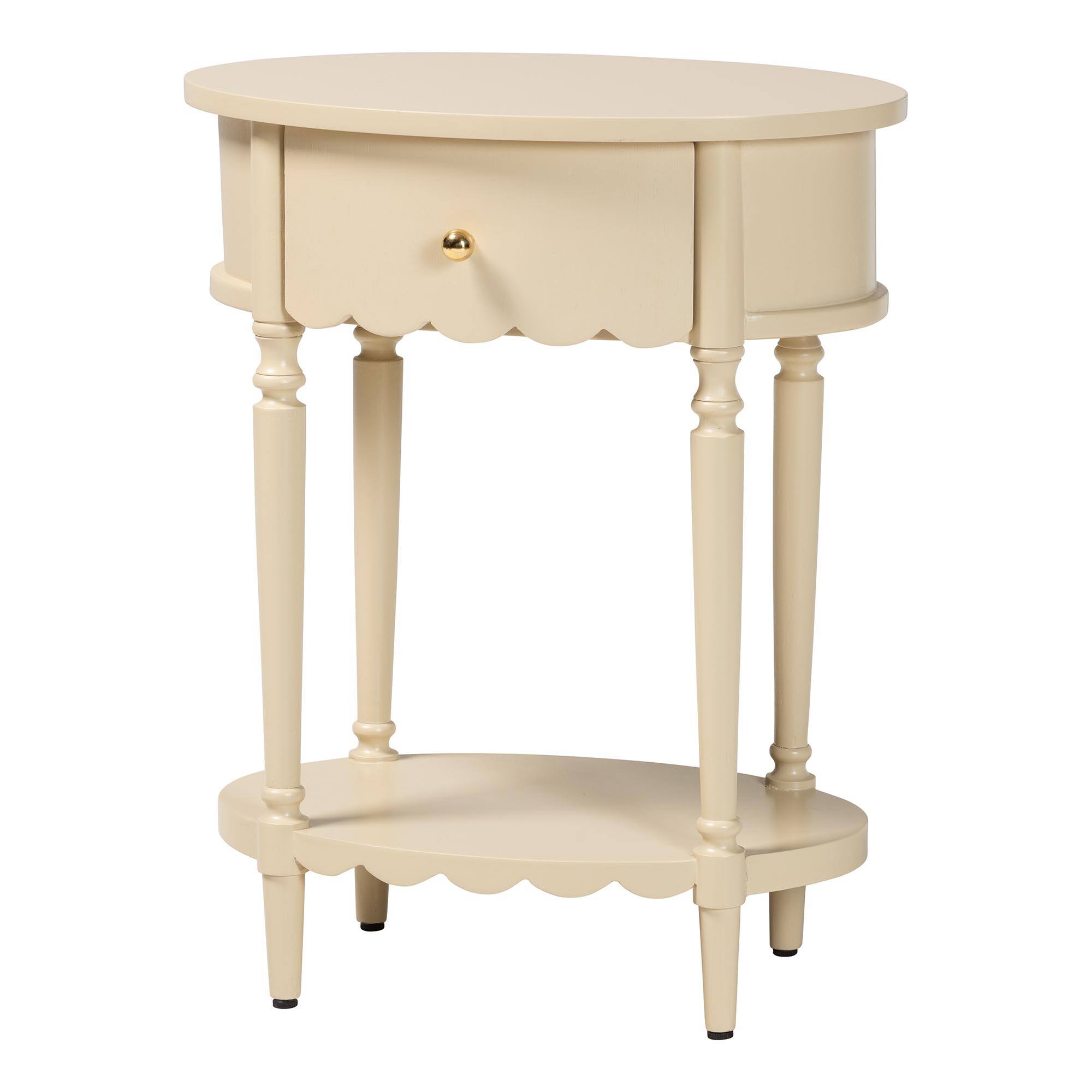 Front. bali & pari - bali & pari Liba End Table - 1-Drawer Accent Table with Scalloped Detailing and Open Shelf Storage - Biscotti Beige.