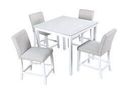 Boyel Living - 5-Piece Counter Height Square Dining Set with Crystal Edge Wood Top and 4 Upholstered Chairs - White