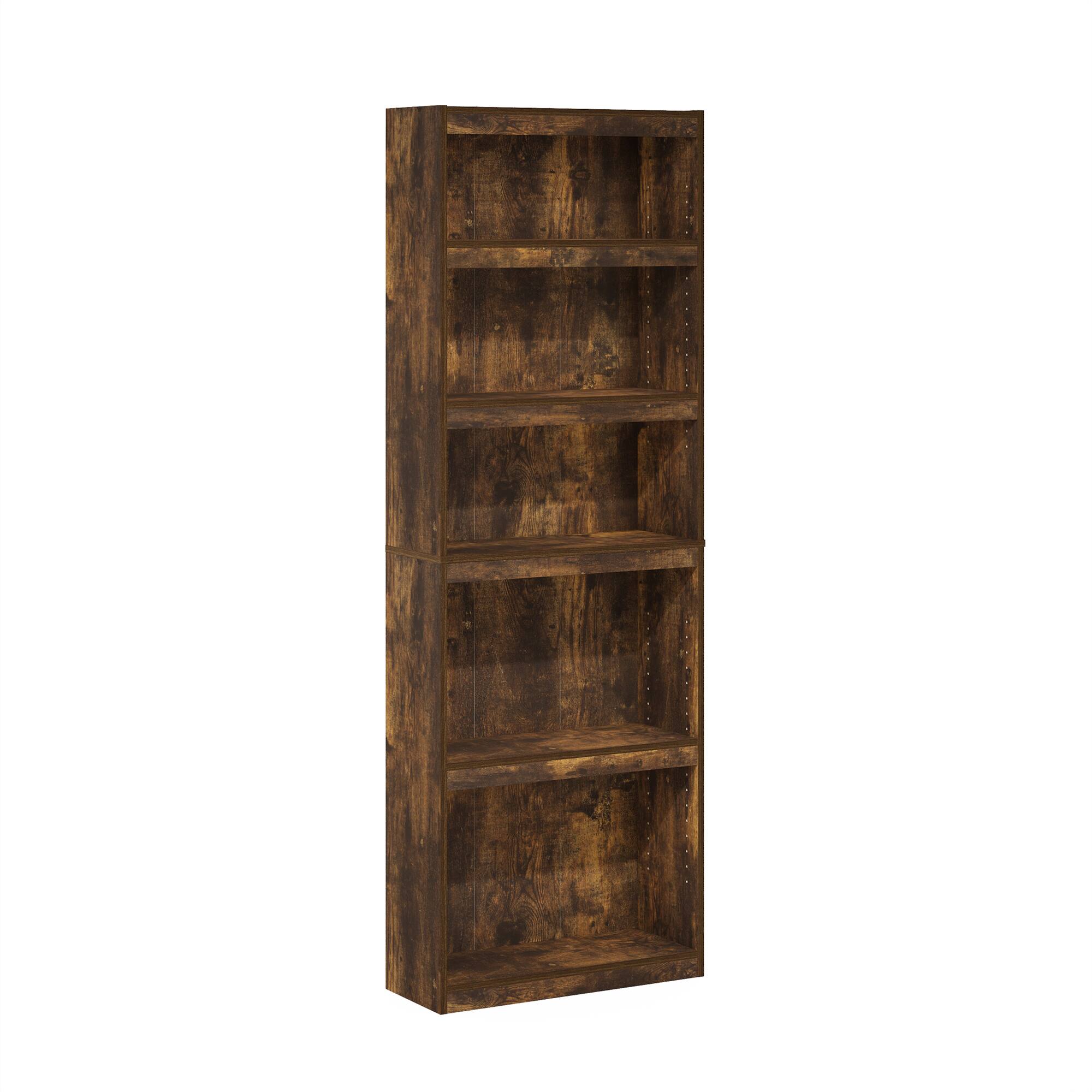 Alt View 6. Furinno - JAYA Book Shelf, 5-Tier Bookshelf, Bookcase, with Adjustable Shelves, 9.5 x 24.5 x 71.1, for Home Office, Living Room - Amber Oak.