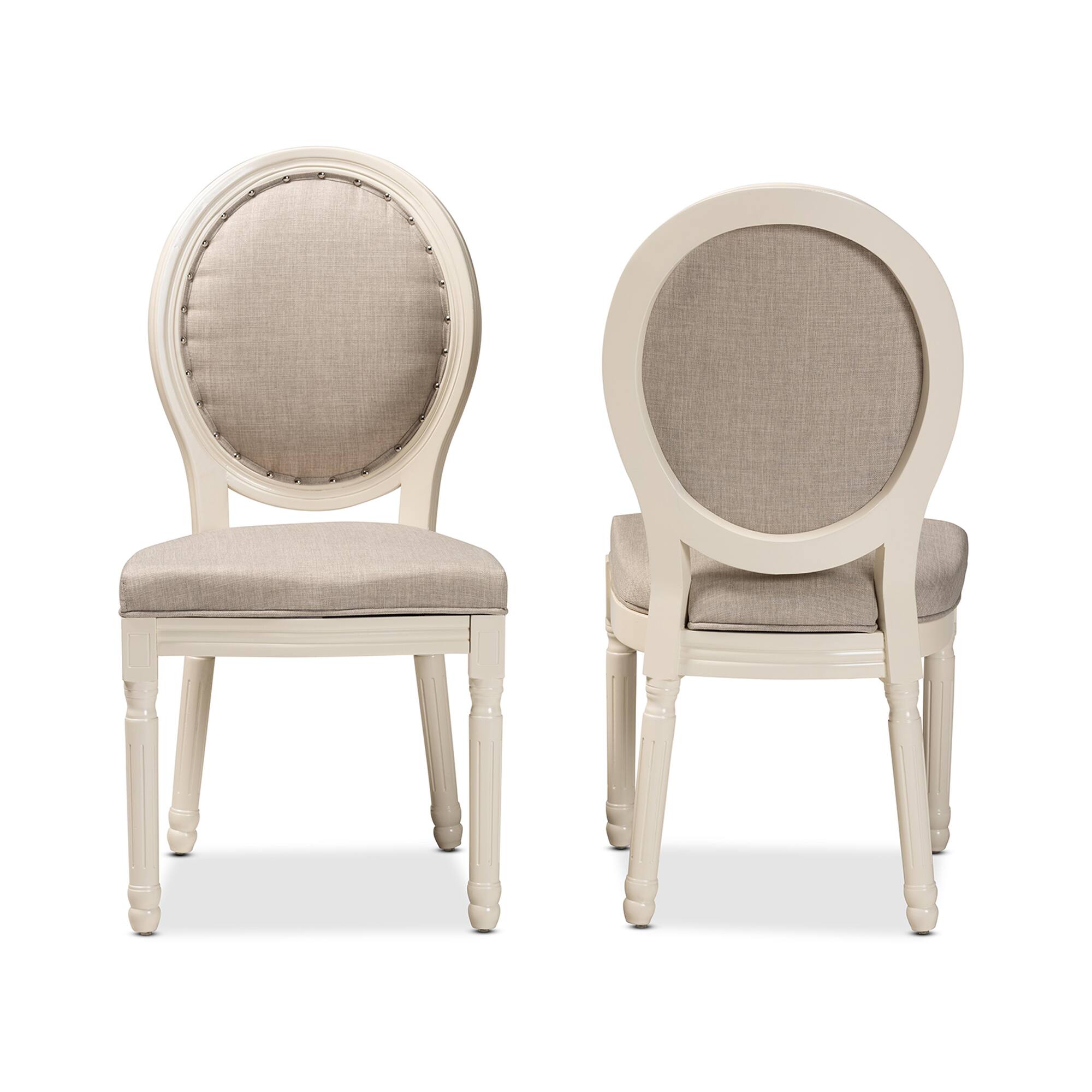 Angle. Baxton Studio - Louis Traditional French Inspired Fabric Upholstered and Finished Wood 2-Piece Dining Chair Set - Grey/White.