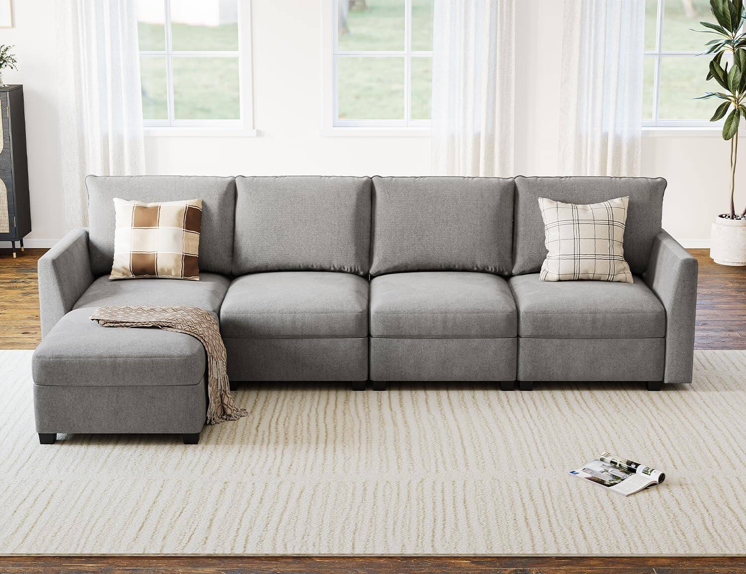 Front. Acekool - Convertible Sectional Sofa Couch, L-Shaped Couch with Reversible Storage Seat & Storage Ottaman - Grey.