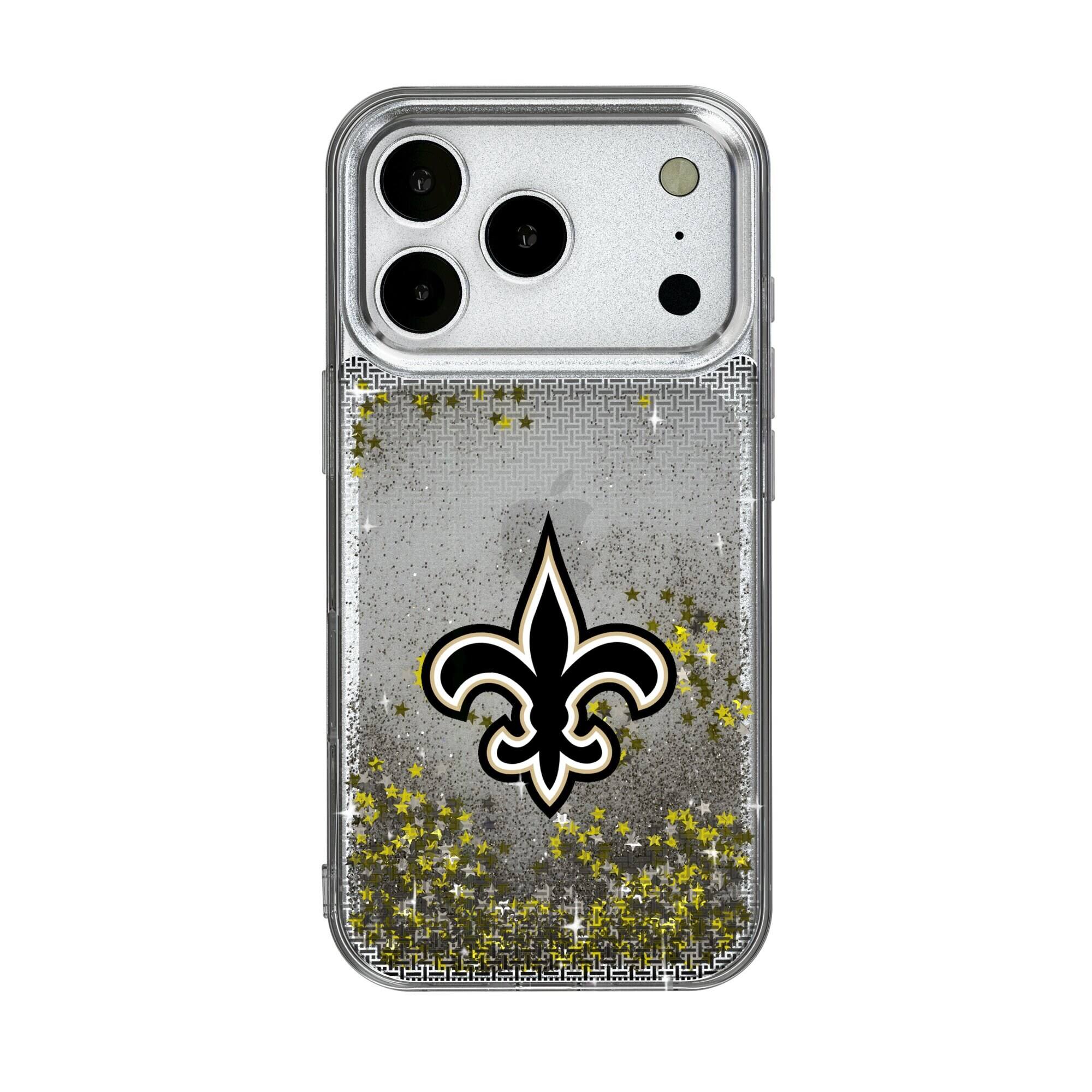 Front. Keyscaper - New Orleans Saints Linen Logo iPhone Glitter Case - 16 - Multicolor.