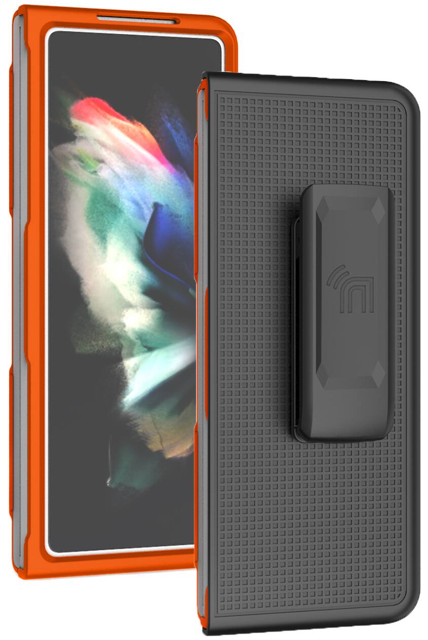 Alt View 2. Nakedcellphone - Slim Case and Belt Clip Holster Combo for Samsung Galaxy Z Fold 3 (SM-F926, 2021) - Orange.
