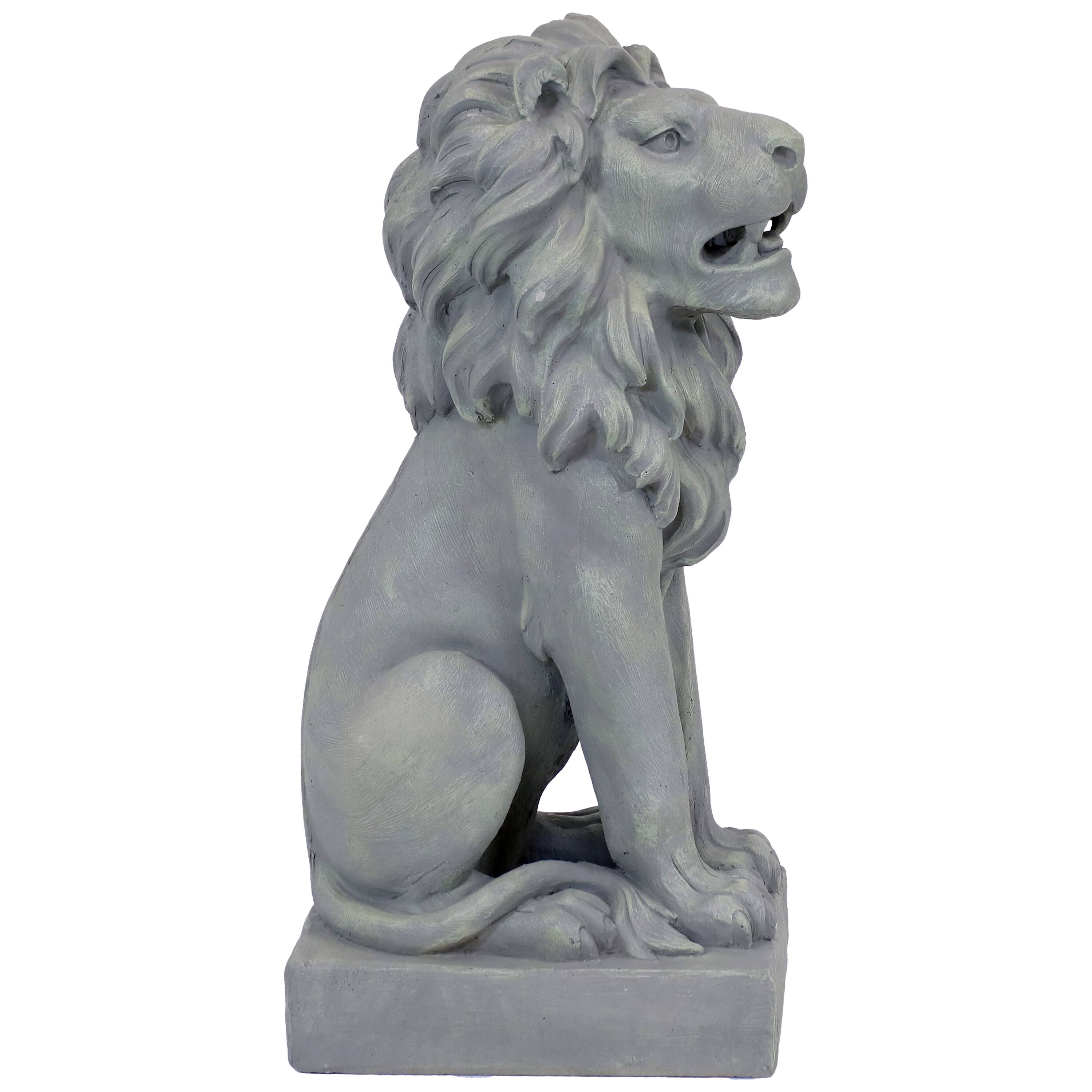 Alt View 9. Sunnydaze - Noble Beast Sitting Lion Outdoor Concrete Statue - 30 in - Grey.