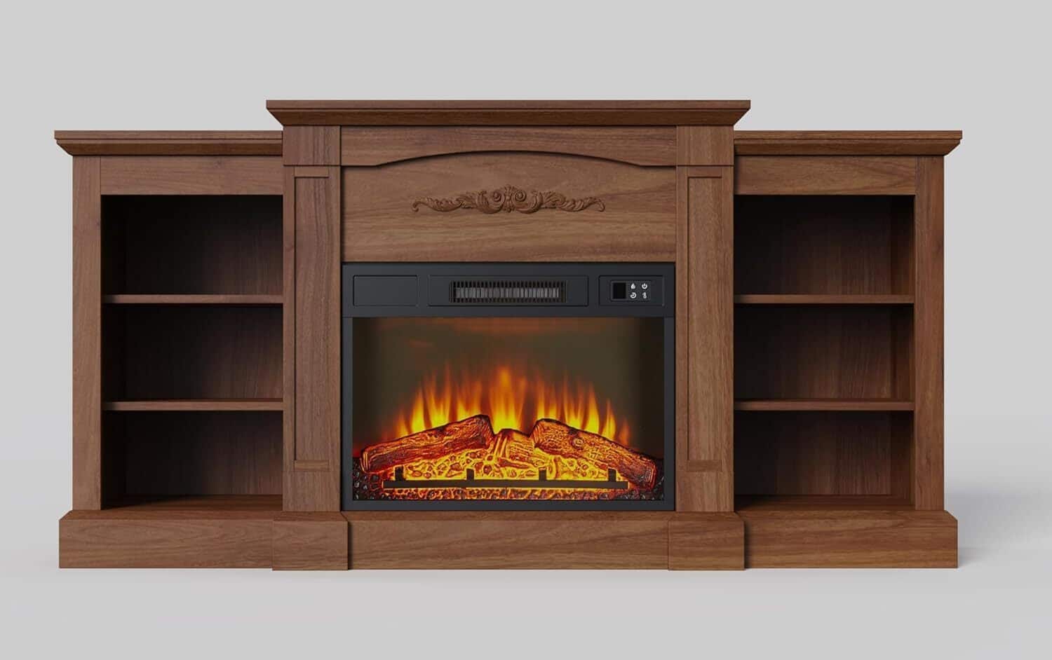 Acekool - 67-Inch Electric Fireplace TV Cabinet with Built-in 18-Inch Fireplace Insert, Adjustable Heat - Brown