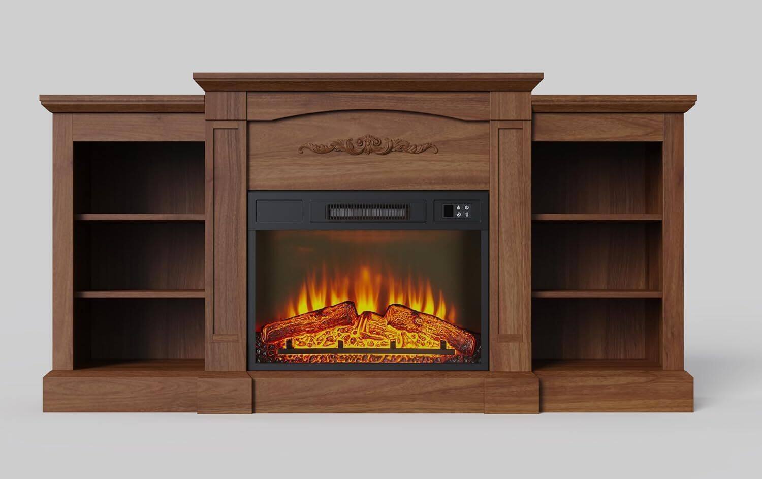 Front. Acekool - 67-Inch Electric Fireplace TV Cabinet with Built-in 18-Inch Fireplace Insert, Adjustable Heat - Brown.