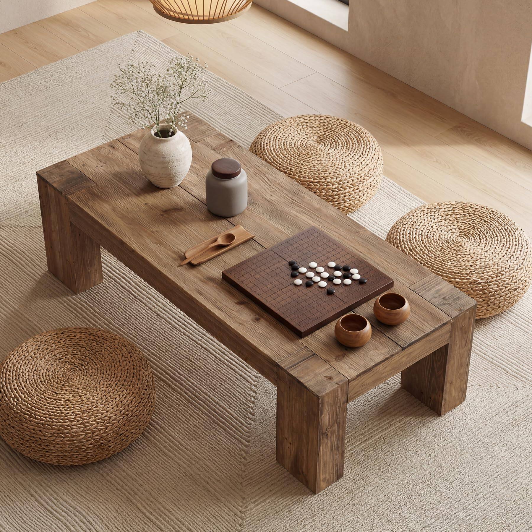 Alt View 2. Tribesigns - LITTLE TREE Solid Wood Coffee Table, Modern Farmhouse Center Table - Brown.