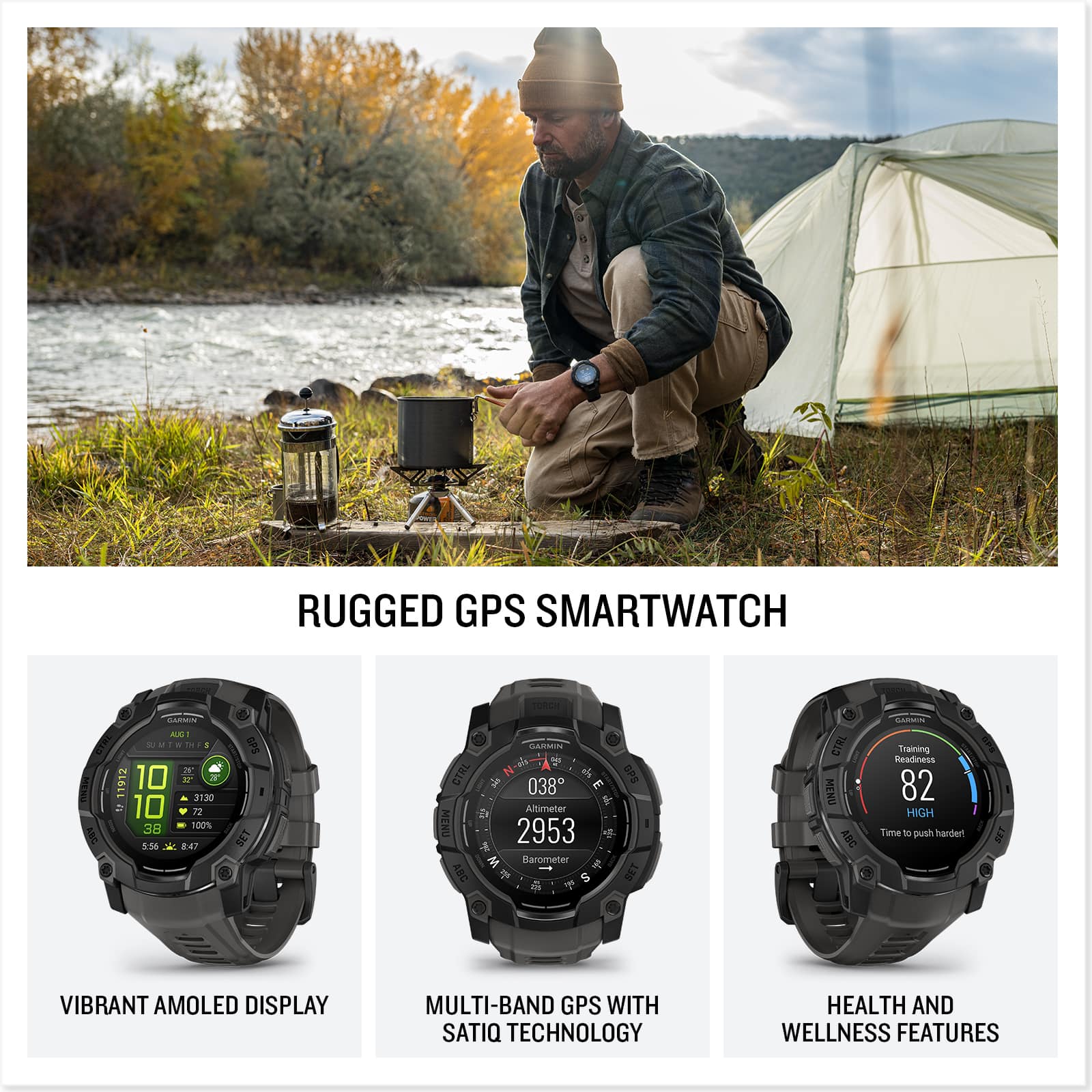 Garmin Instinct 3 GPS Smartwatch 50 mm AMOLED Black with