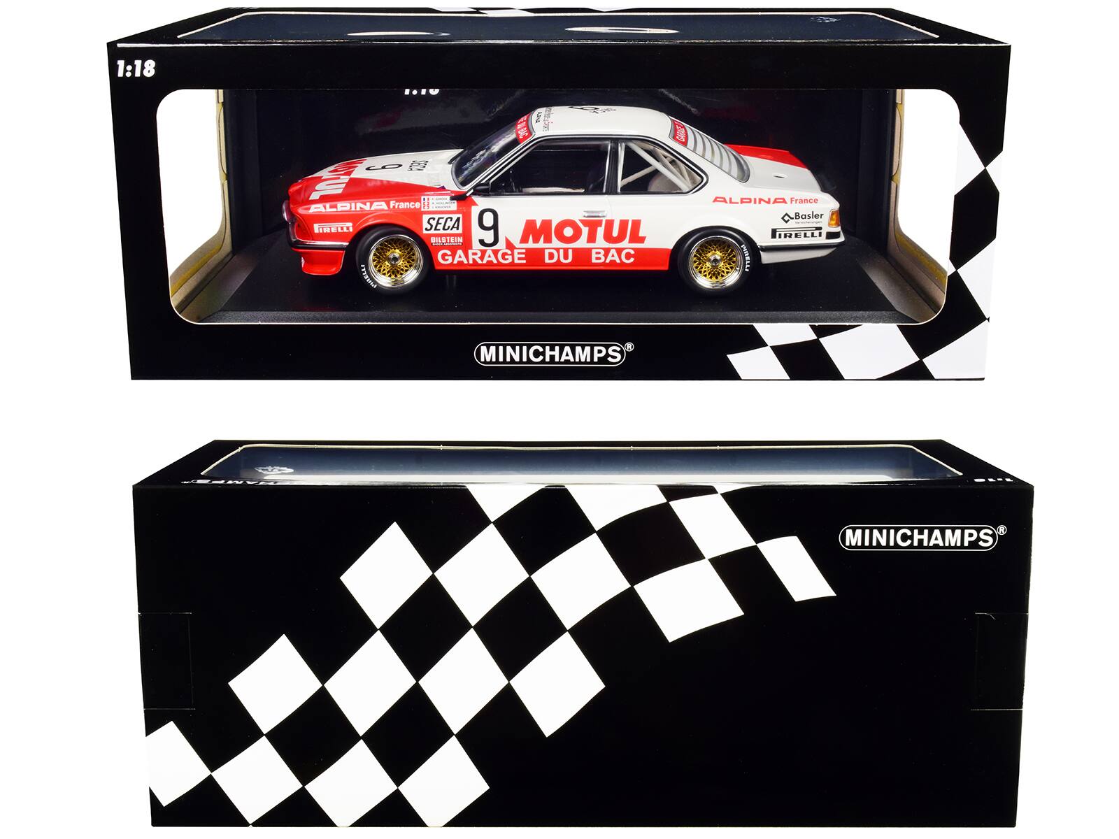 1:18 ..U m Sa 31 y 28 6 ( WTUL ALPINA France | IRELLS SECA 9 BISTEIN - MOTUL GARAGE DU BAC | ALPINA France C-Basier | RELLI WUAELL A MINICHAMPS