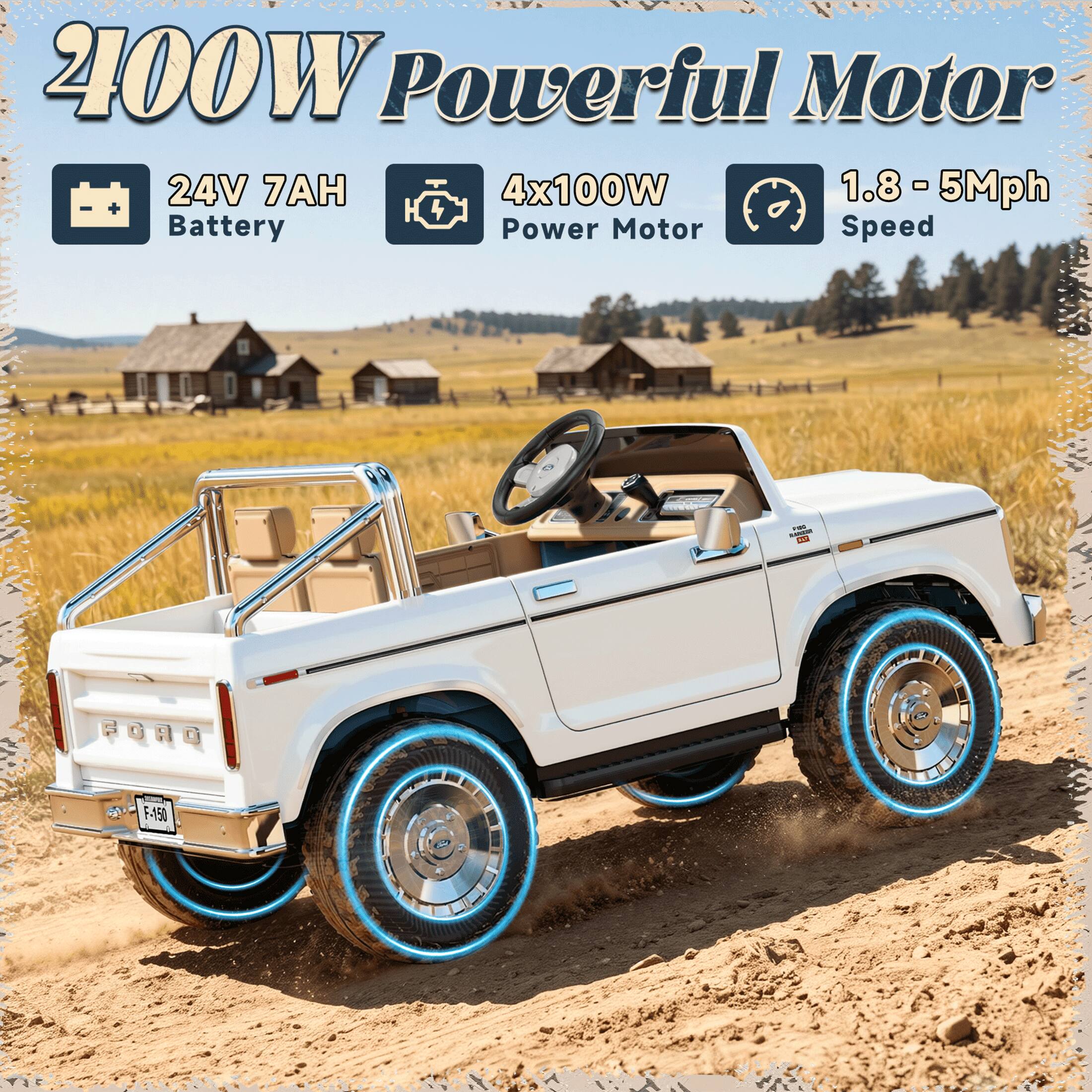 400W Powerful Motor  
24V 7AH Battery  
4x100W Power Motor  
1.8 - 5Mph Speed