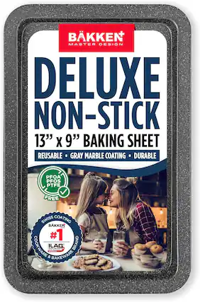 BKKEN MASTER DESIGN DELUXE NON-STICK 13" X 9" BAKING SHEET REUSABLE GRAY MARBLE COATING DURABLE PFOA PFOS PTFE FREE SWISS COATING BKKEN #1 COOKWARE & BAKEWARE ILAG SPECIAL