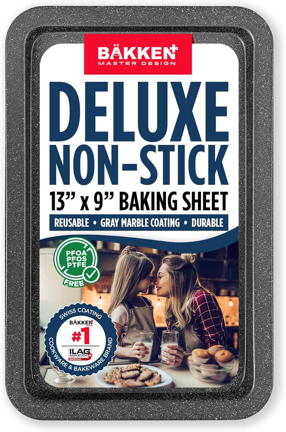 BKKEN MASTER DESIGN DELUXE NON-STICK 13" X 9" BAKING SHEET REUSABLE GRAY MARBLE COATING DURABLE PFOA PFOS PTFE FREE SWISS COATING BKKEN #1 COOKWARE & BAKEWARE ILAG SPECIAL