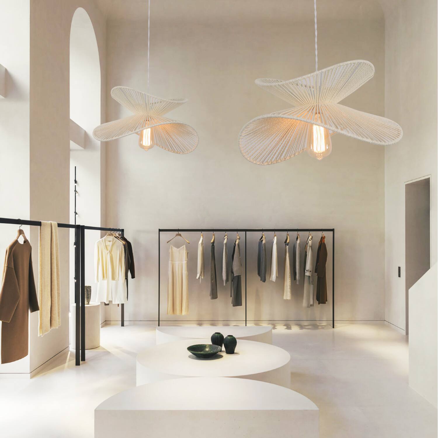 Left. Umeiluce - 1 Light Woven Paper Pendant Light Single Modern Farmhoue Lamp White - White.