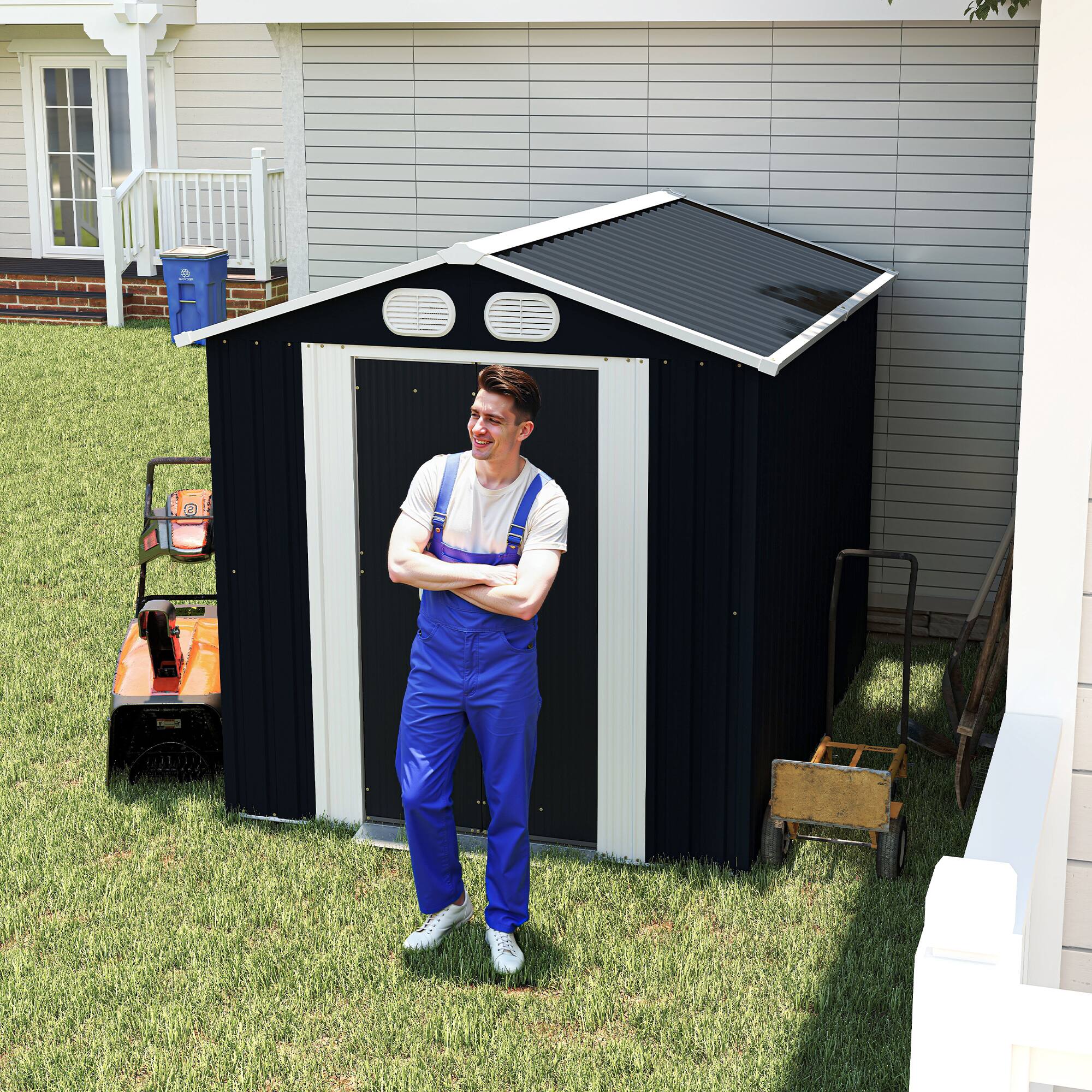 Alt View 1. Anysun - 6x8ft Metal Storage Shed with Lockable Door & Air Vents, Heavy-Duty Outdoor Garden Tool Shed for Backyard, Garden - Dark Gray.