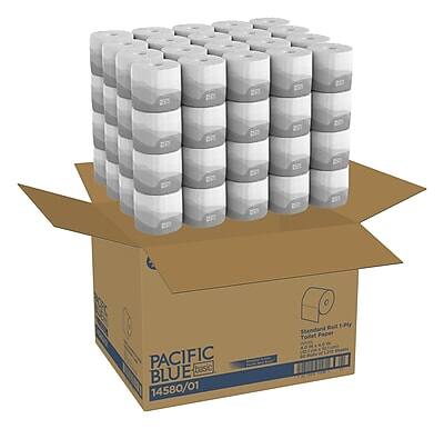 Pacific Blue Basic - Recycled Toilet Paper, 1-Ply, White, 1210 Sheets/Roll, 80 Rolls/Carton (1458001/14500) price history on PriceWatchPro