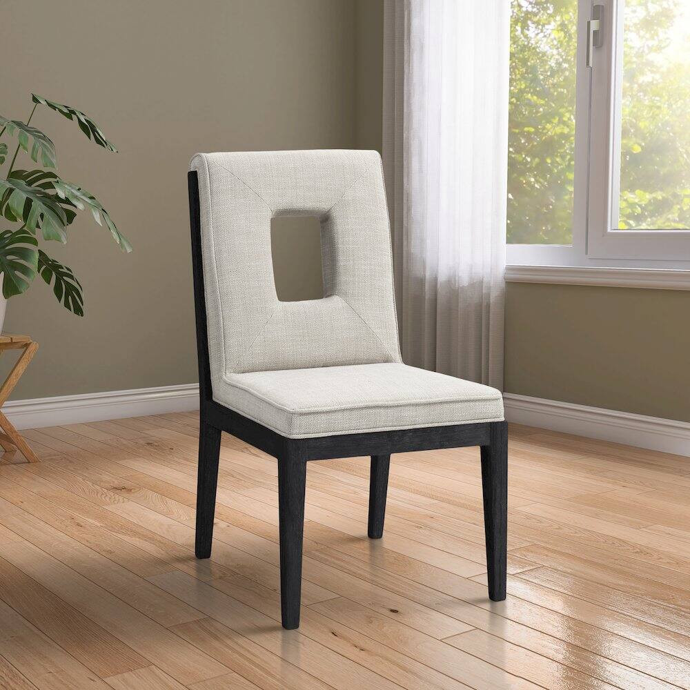 Alt View 1. Meridian Furniture - Gwendolyn Cream Linen Textured Fabric Dining Side Chair, Set of 2 - Beige.