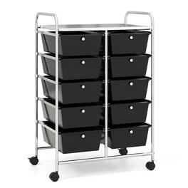 Gymax - 10-Drawer Rolling Storage Cart Tools Scrapbook Paper Organizer on Wheels - Black