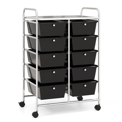 Front. Gymax - Gymax 10-Drawer Rolling Storage Cart Tools Scrapbook Paper Organizer on Wheels Black - Black.