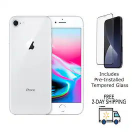 Apple - Refurbished Excellent - iPhone 8 A1863 (Fully Unlocked) 64GB w/ Pre-Installed Tempered Glass - Silver