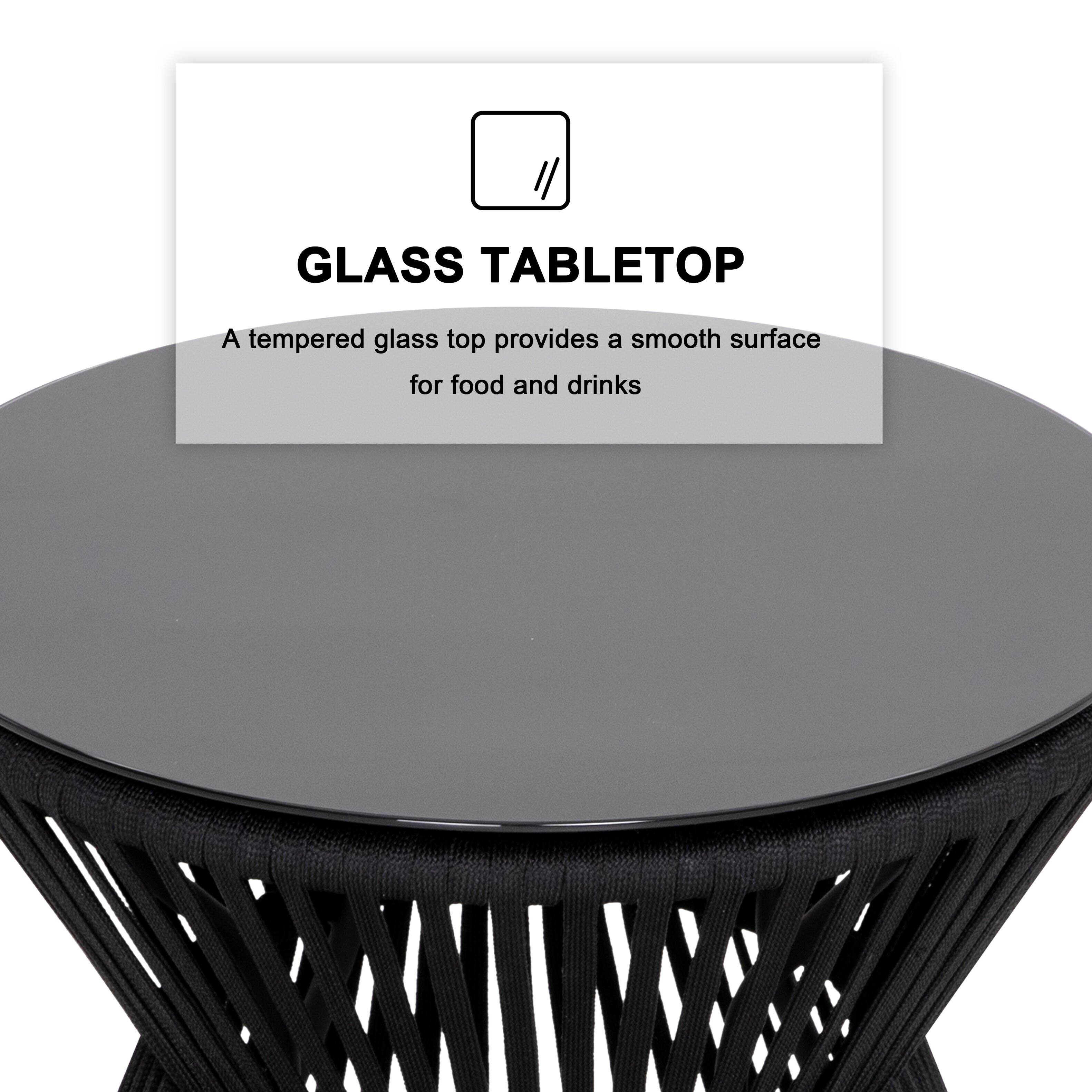 GLASS TABLETOP  
A tempered glass top provides a smooth surface for food and drinks