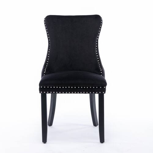 Angle. LUCKY ONE - Assembled Wing-Back Dining Chair Set of 2 with Nailhead Trim Solid Wood Legs Upholstered - Black.