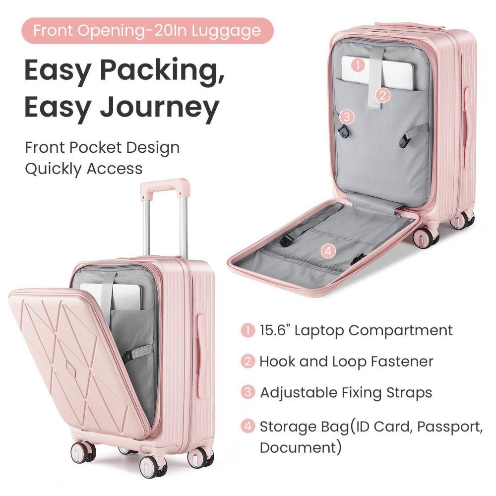 Front Opening-20In Luggage

Easy Packing, Easy Journey

Front Pocket Design
Quickly Access

1. 15.6" Laptop Compartment
2. Hook and Loop Fastener
3. Adjustable Fixing Straps
4. Storage Bag (ID Card, Passport, Document)