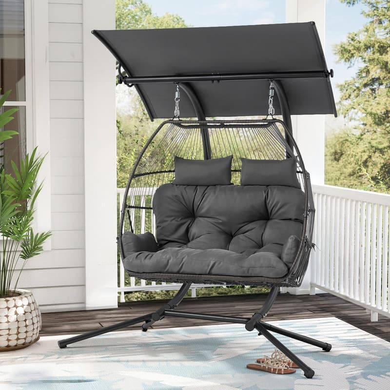 U-HOMY - 2-Person Rattan Hanging Swing Chair with Canopy – Indoor/Outdoor Patio - Trapezoid price history on PriceWatchPro