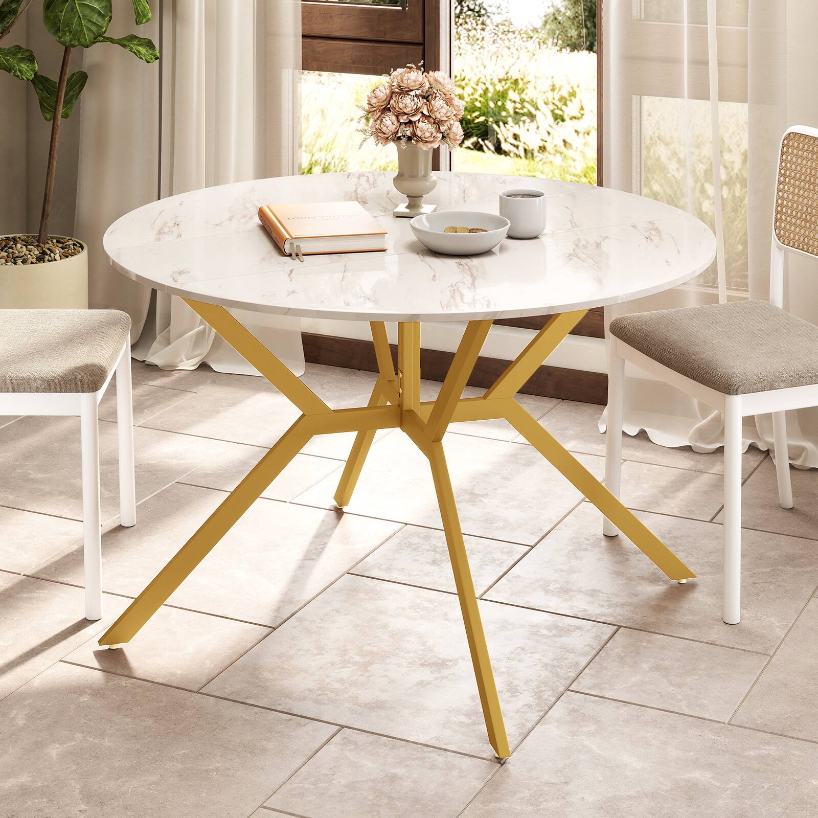 Alt View 1. Gymax - Gymax Folding Dining Table 47'' Extendable Round Kitchen Table w/Drop Leaves for Home White - White.
