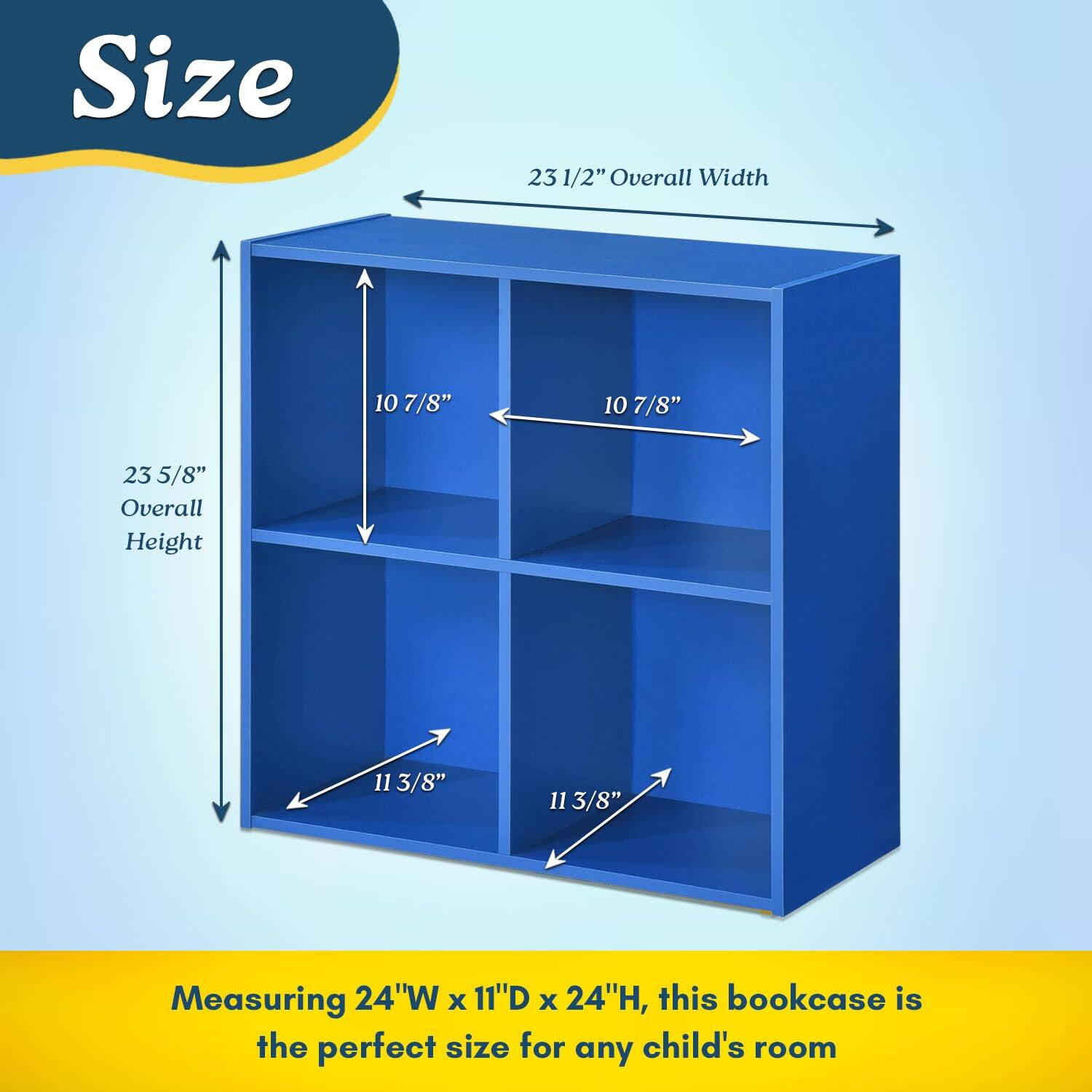 Size

23 1/2" Overall Width

23 5/8" Overall Height

10 7/8"

11 3/8"

Measuring 24"W x 11"D x 24"H, this bookcase is the perfect size for any child's room