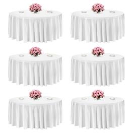 VEVOR - Round Tablecloths 6 Pack, 132 Inches in Diameter, Stain- & Wrinkle- Resistant, Machine Washable Table Clothes - White