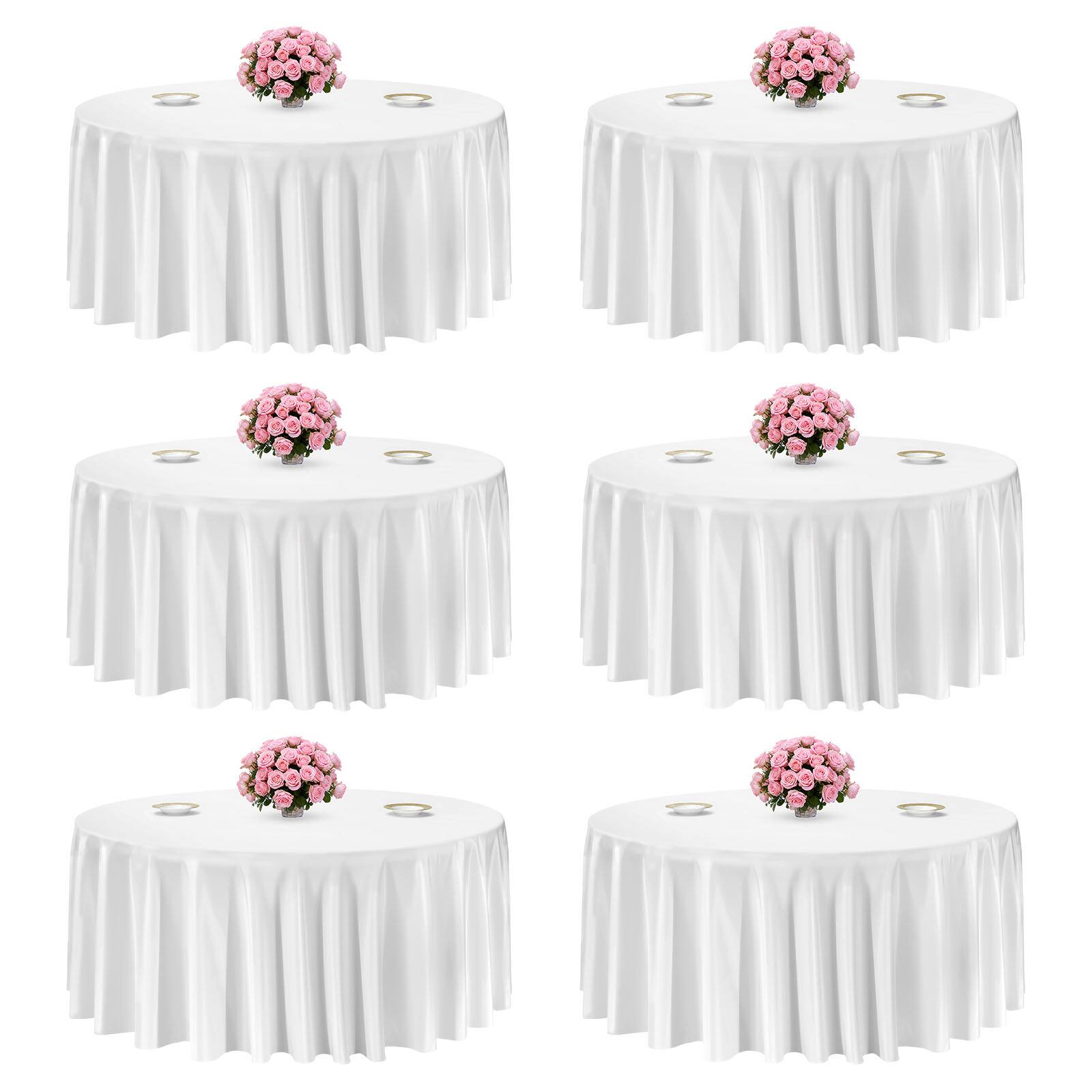 Front. VEVOR - White Round Tablecloths 6 Pack, 132 Inches in Diameter, Stain- & Wrinkle- Resistant, Machine Washable Table Clothes - White.