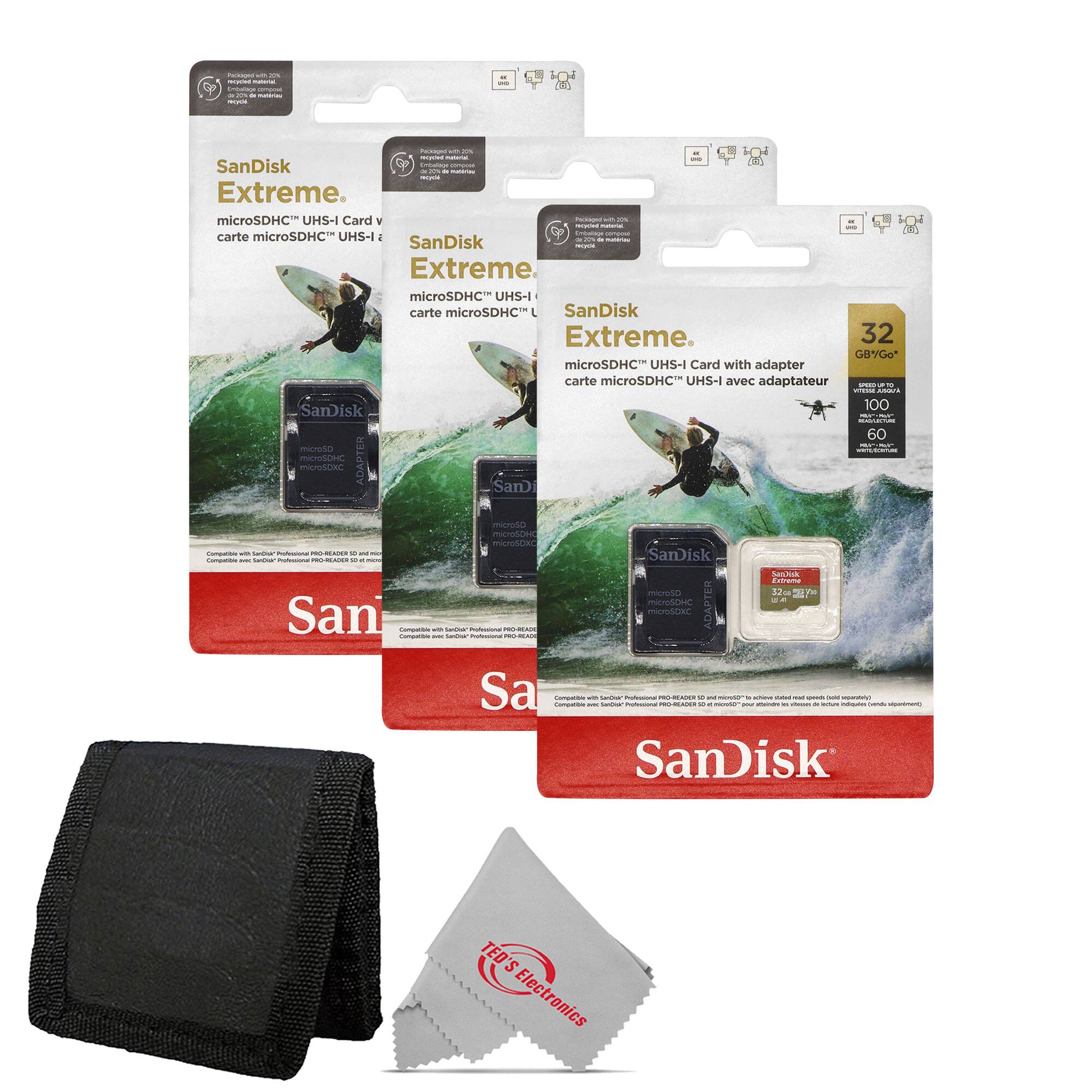 SanDisk Extreme microSDHC UHS-I Card  
SanDisk Extreme microSDHC UHS-I Card with adapter  
32 GB  
Speed up to 100 MB/s  
60 MB/s