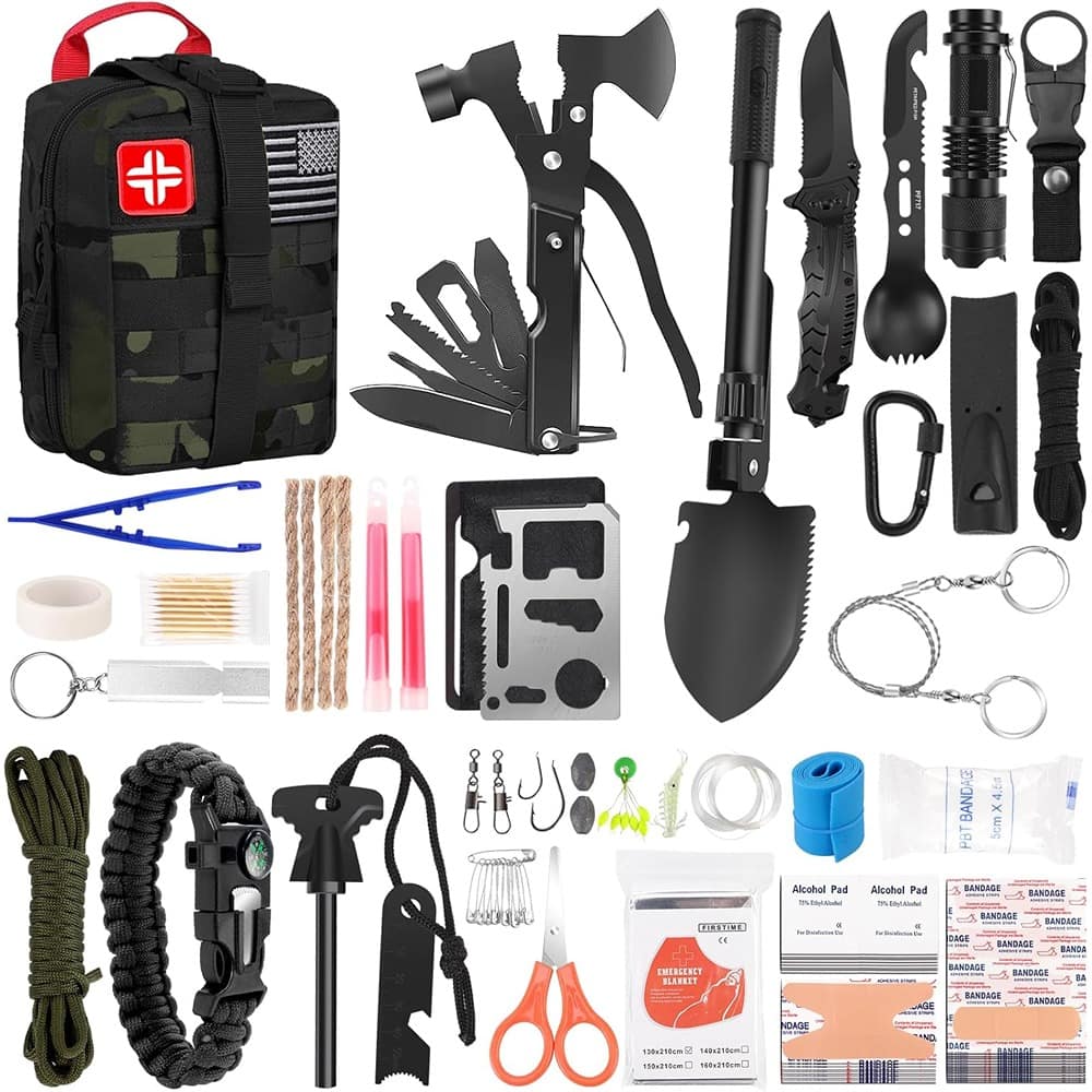 PARKER SLATER - 146 PCS Survival & First Aid Kit, Car Emergency, Military-Grade Tools, Camping & Outdoor Adventures - Black