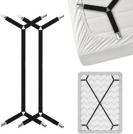 FeelAtHome - Bed Sheet Holder Straps Criss-Cross - Sheets Stays Suspenders Keep Fitted/Flat Bedsheet in Place - Bed Sheet Strap - Black