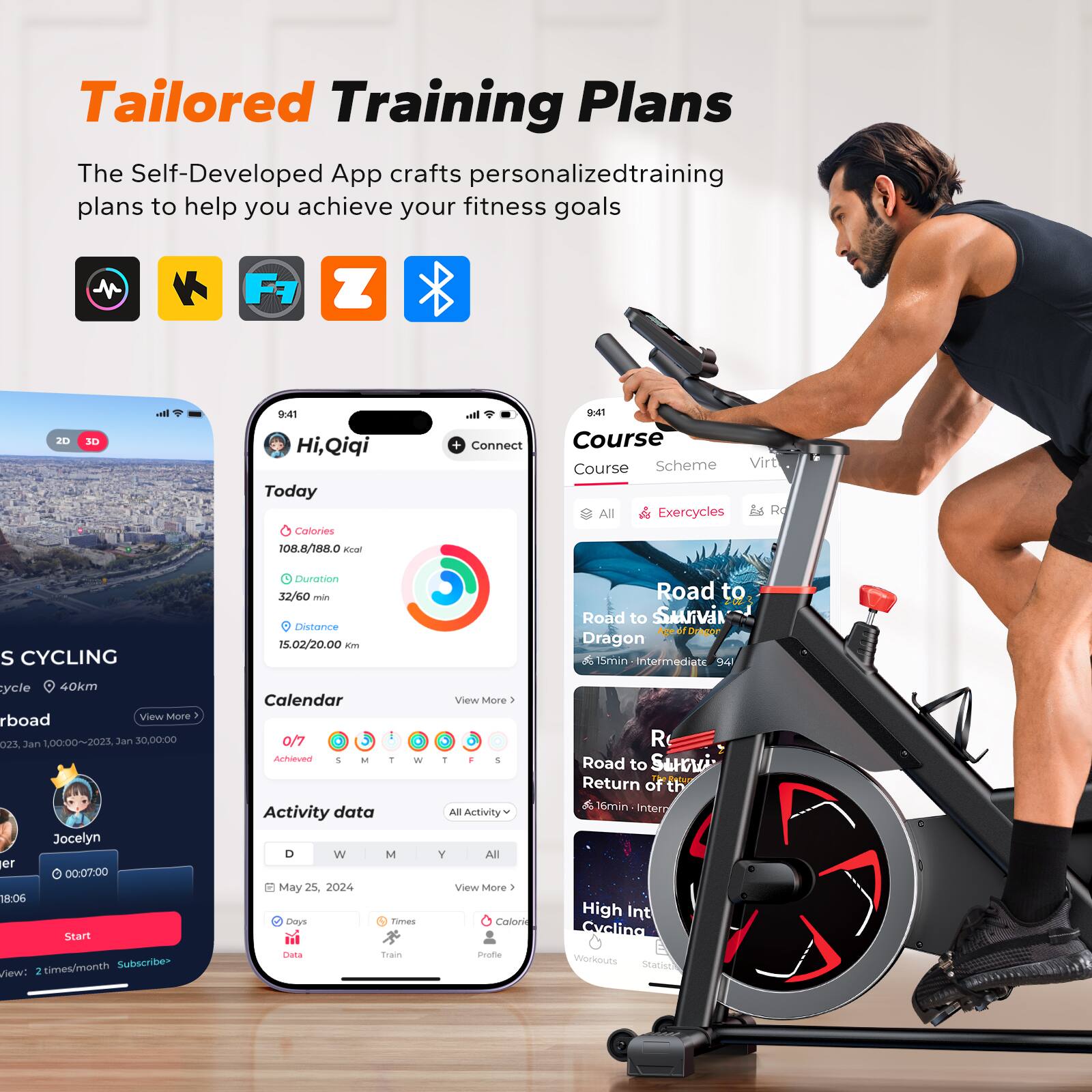Tailored Training Plans

The Self-Developed App crafts personalized training plans to help you achieve your fitness goals

Hi, Qiqi

Today
Calories: 108.8/188.0 kcal
Duration: 32/60 min
Distance: 5.02/20.00 km

Course
Road to Survival
Dragon
Intermediate
40km

Calendar
0/7 Achieved

Activity data
May 25, 2024
View More

Jocelyn
00:00~2023 Jan 30,0000
00:07:00
18:06

Start

View: 2 times/month
Subscribe

Workouts
Statistics