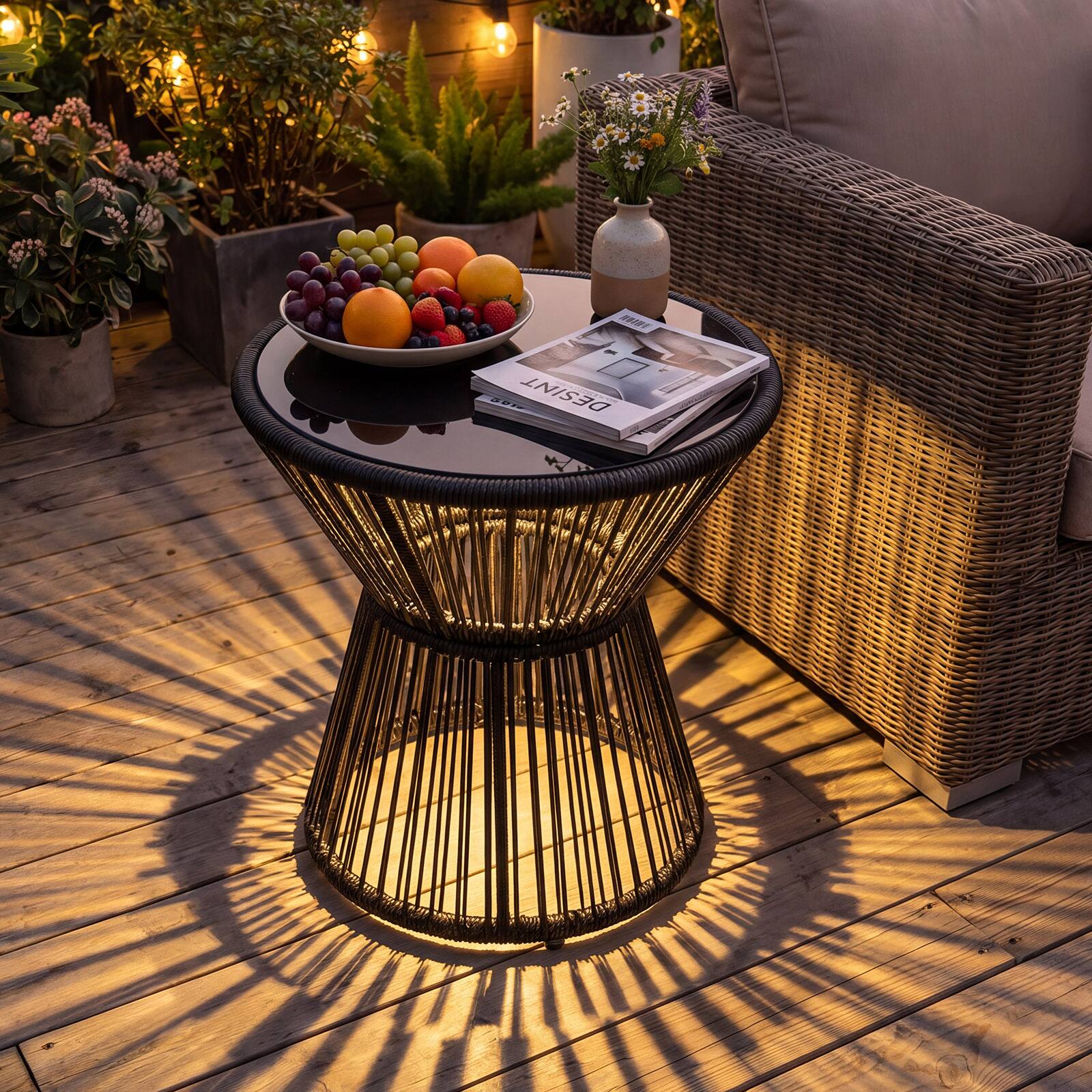 Alt View 1. Gymax - Gymax Outdoor Side Table w/ LED Warm Light PE Rattan Hourglass-Shaped End Table - Black.