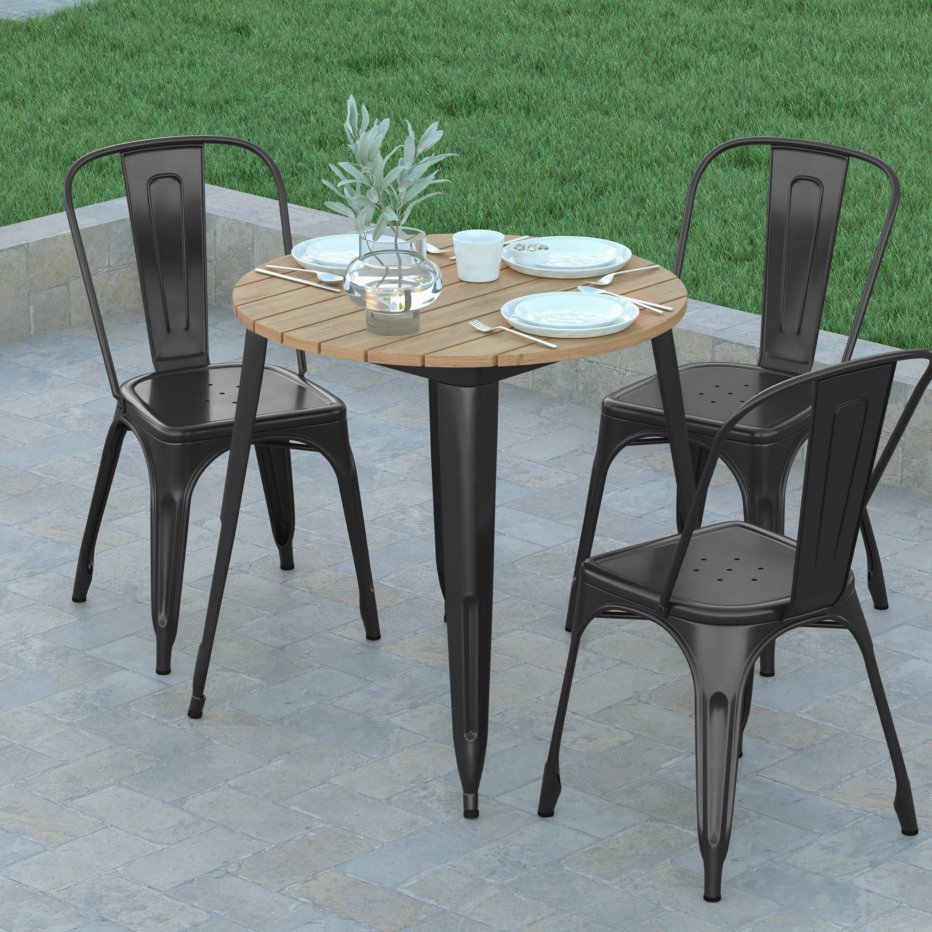 Alt View 3. Emma + Oliver - Drew Indoor/Outdoor Dining Table, 30" Round All Weather Poly Resin Top with Steel Base - Brown Top/Black Frame.