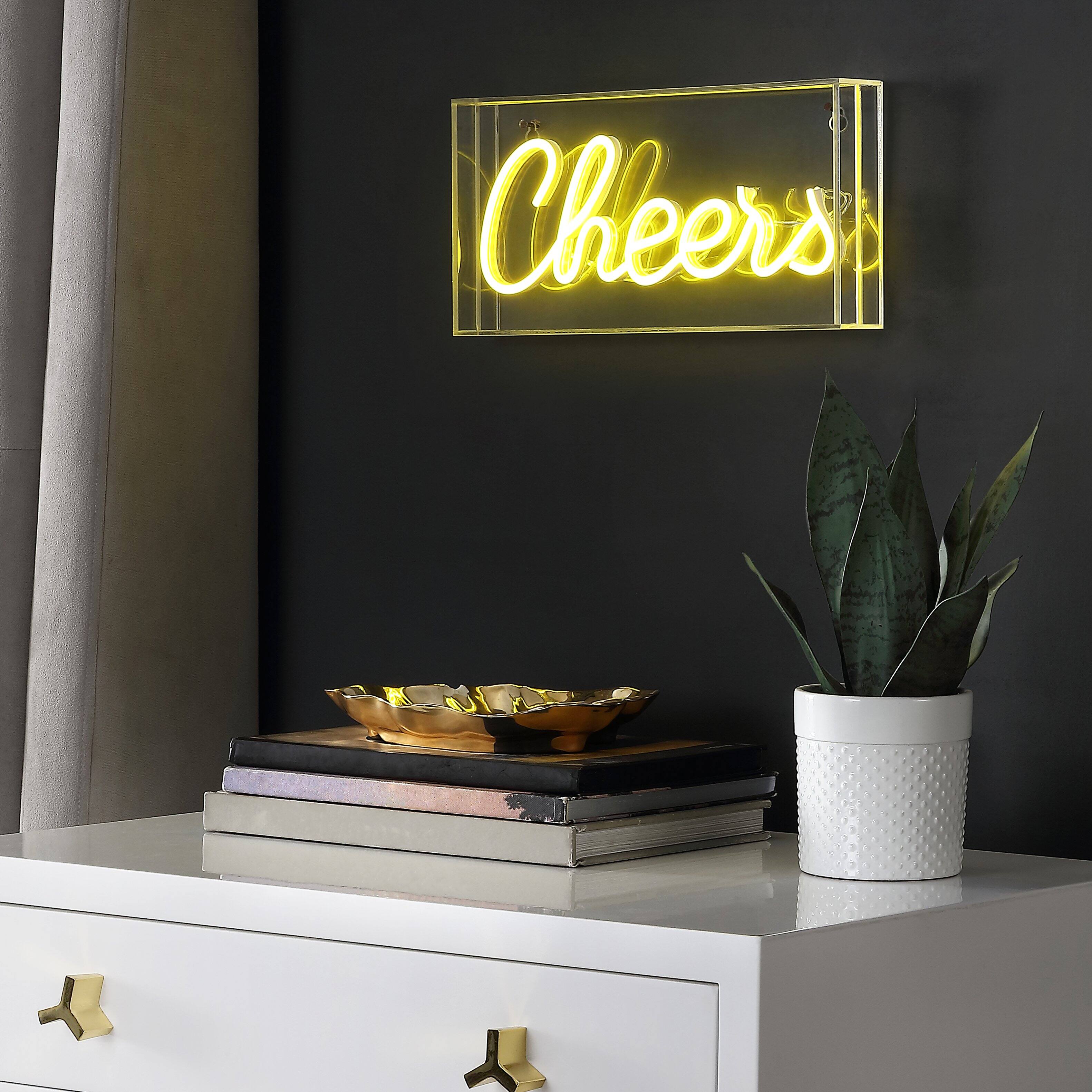 Alt View 6. Jonathan Y - Cheers 11.8" Contemporary Glam Acrylic Box USB Operated LED Neon Light, Yellow - Yellow.