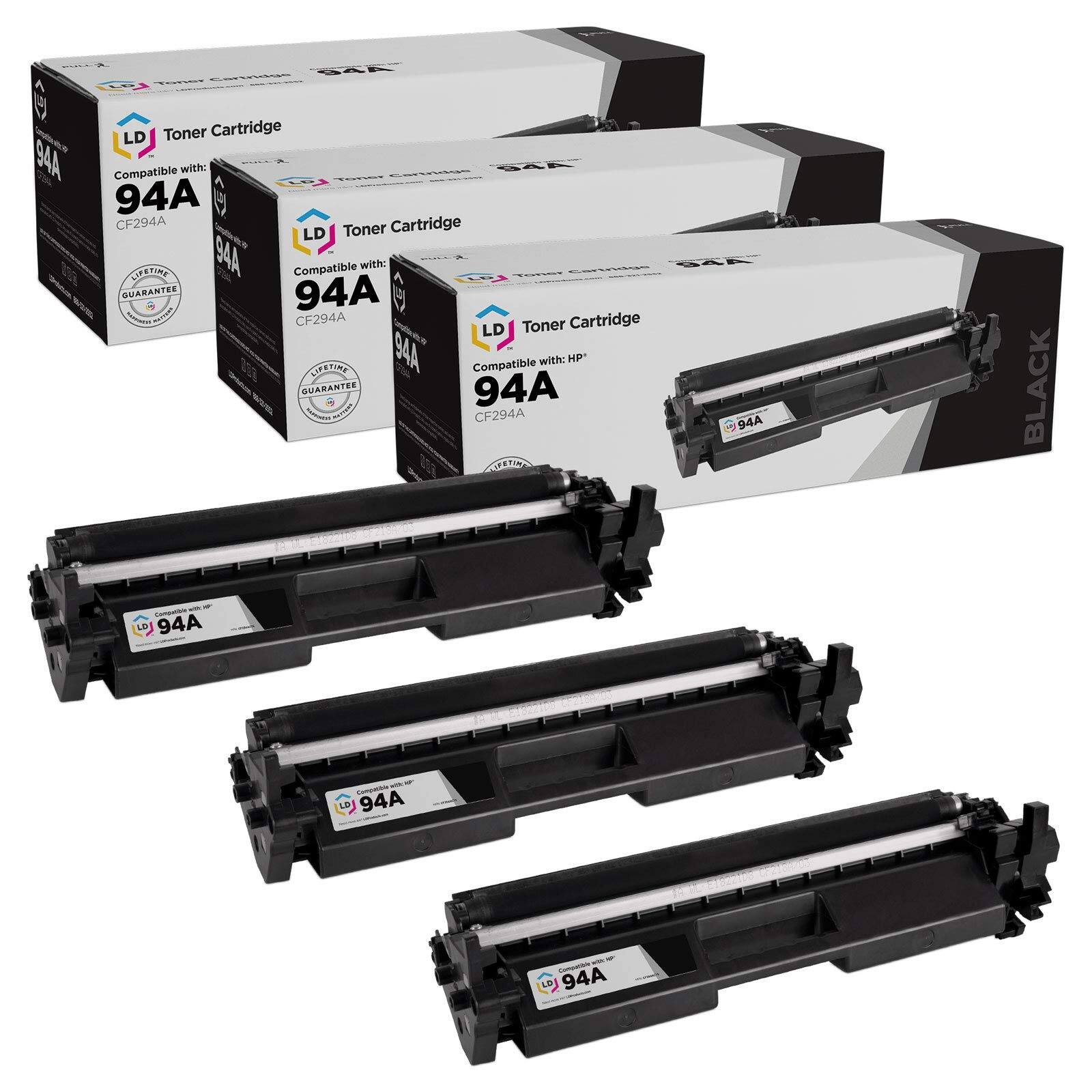 LD Toner Cartridge 94A  
Compatible with: CF294A  

LD Toner Cartridge 94A  
Compatible with: HP*  

LD Toner Cartridge 94A  
Compatible with: HP*  

BLACK  

Lifetime Guarantee