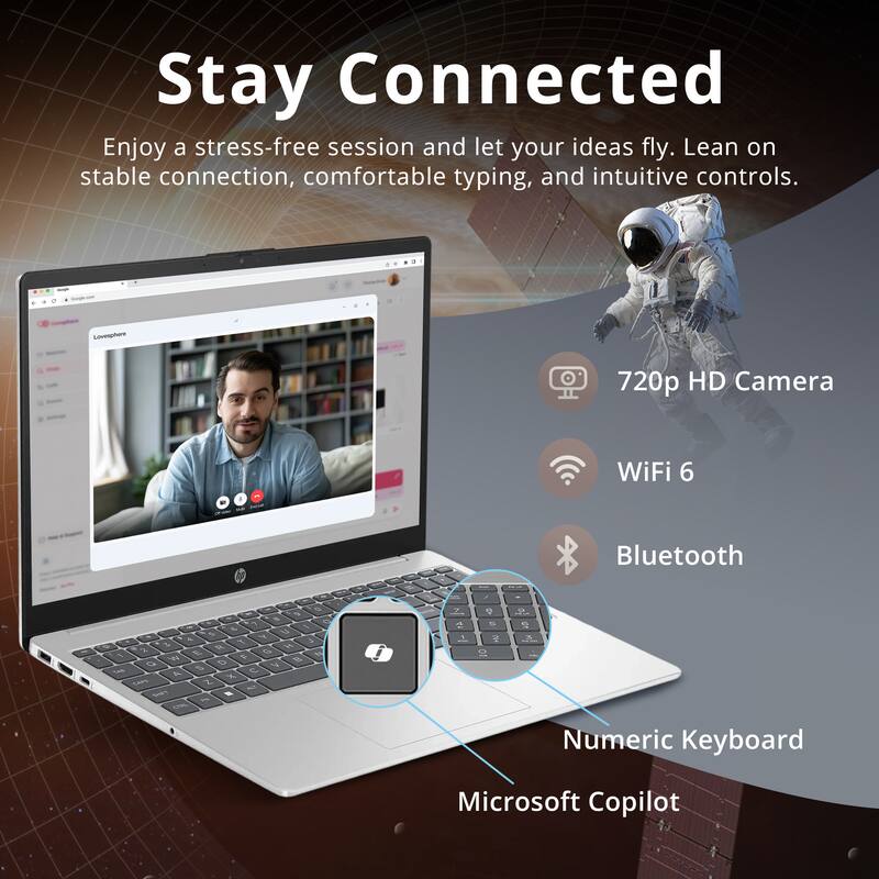 Stay Connected

Enjoy a stress-free session and let your ideas fly. Lean on stable connection, comfortable typing, and intuitive controls.

- 720p HD Camera
- WiFi 6
- Bluetooth
- Numeric Keyboard
- Microsoft Copilot