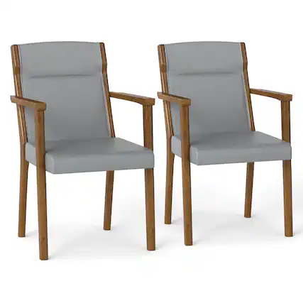 Front. Costway - Costway 2 PCS Mid-Century Modern Dining Chairs Upholstered Wooden Accent Chairs with Headrest - Gray.