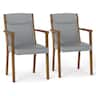 Costway - 2 PCS Mid-Century Modern Dining Chairs Upholstered Wooden Accent Chairs with Headrest - Gray