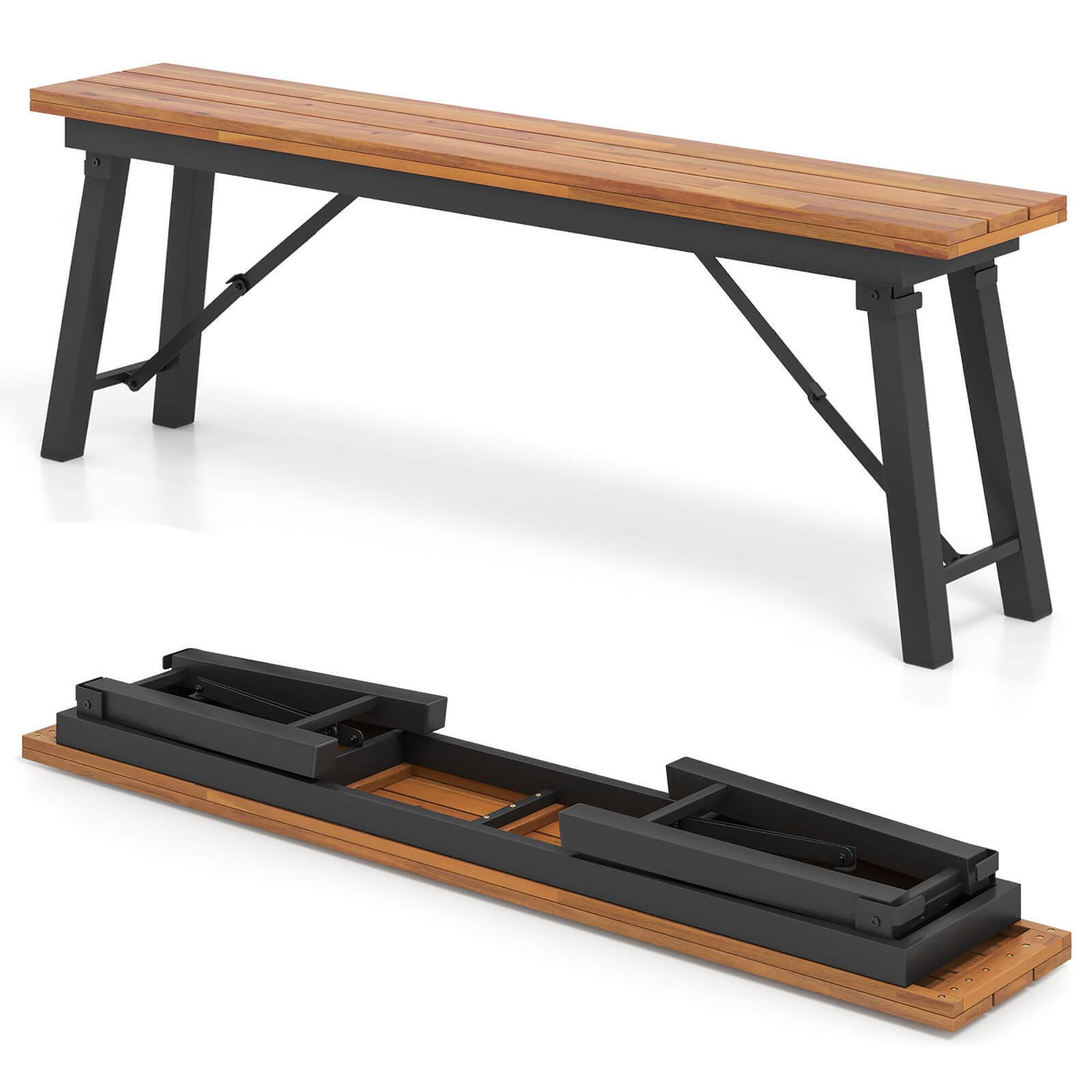 Alt View 8. Gymax - Gymax Folding Picnic Bench Set 55'' Long Rectangular Wooden Dining Camping BBQ Benches - Natural.