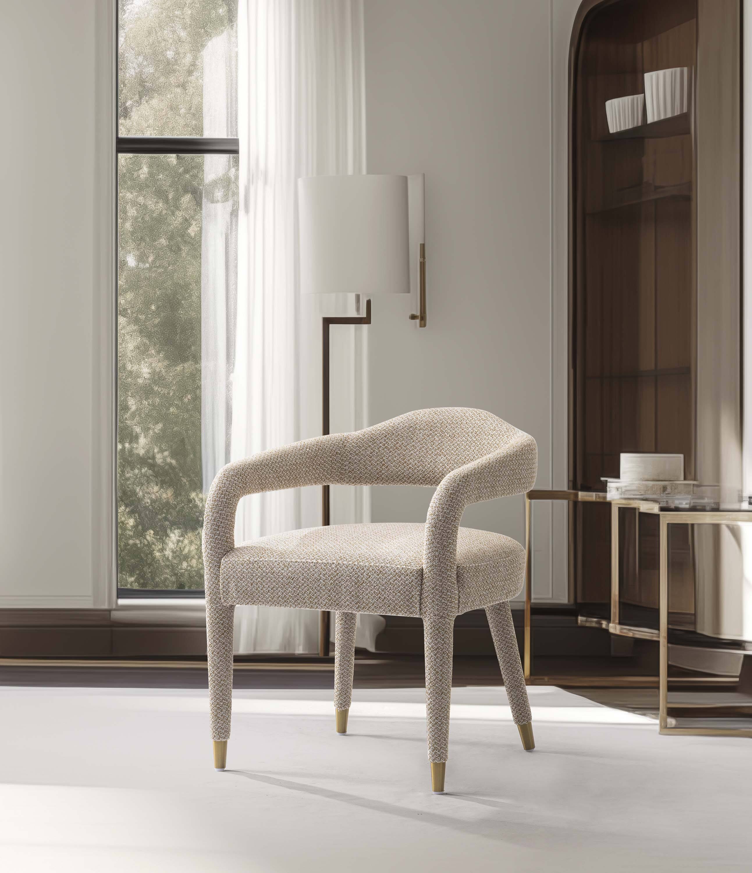 Angle. Manhattan Comfort - Aspen Mid-Century Modern Upholstered Tweed Dining Chair with Arms - Gold Dust.