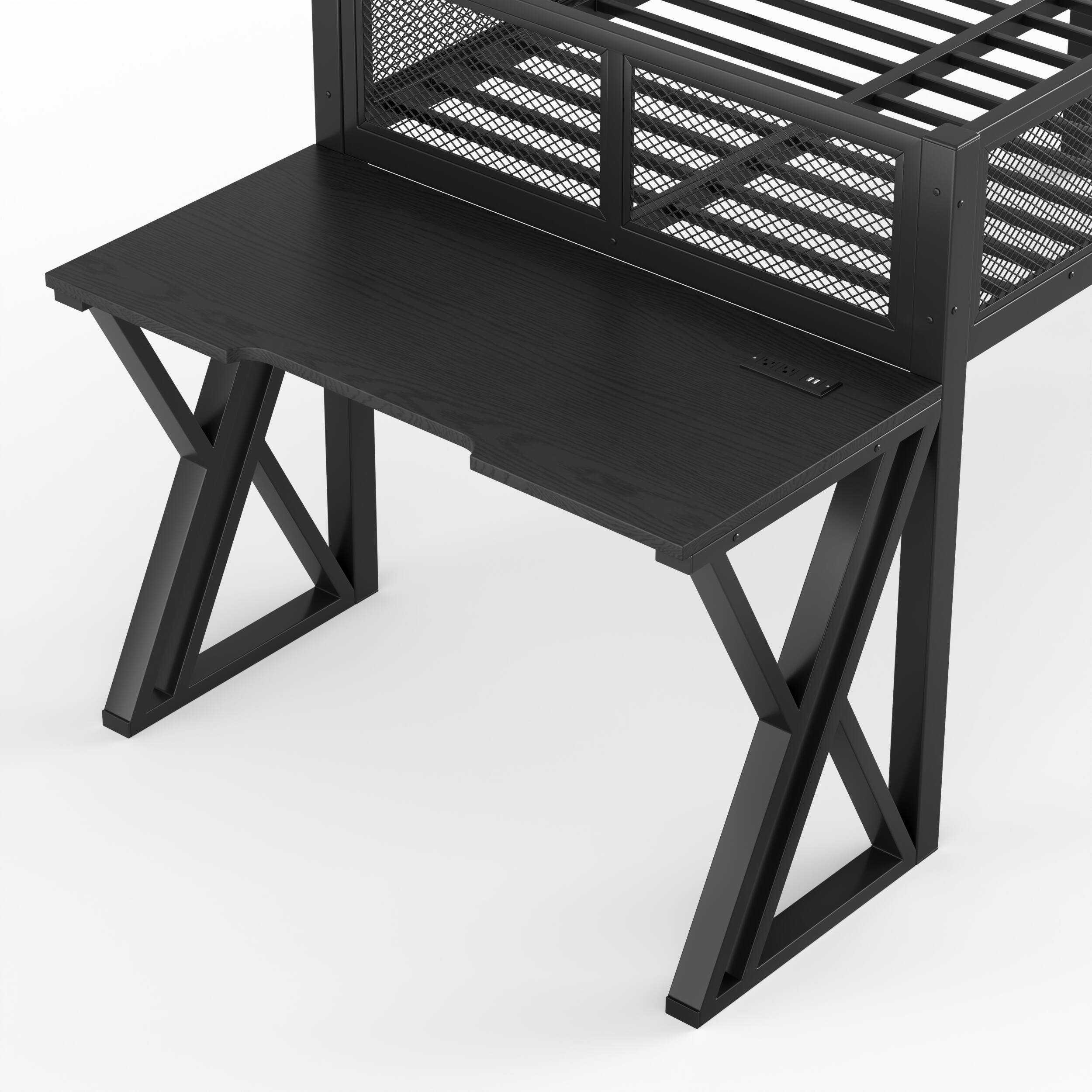 Alt View 1. Whisen - Gaming Loft Bed with Desk, RGB LED & USB Ports, Metal Frame Workstation for Dorm & Bedroom - Black.