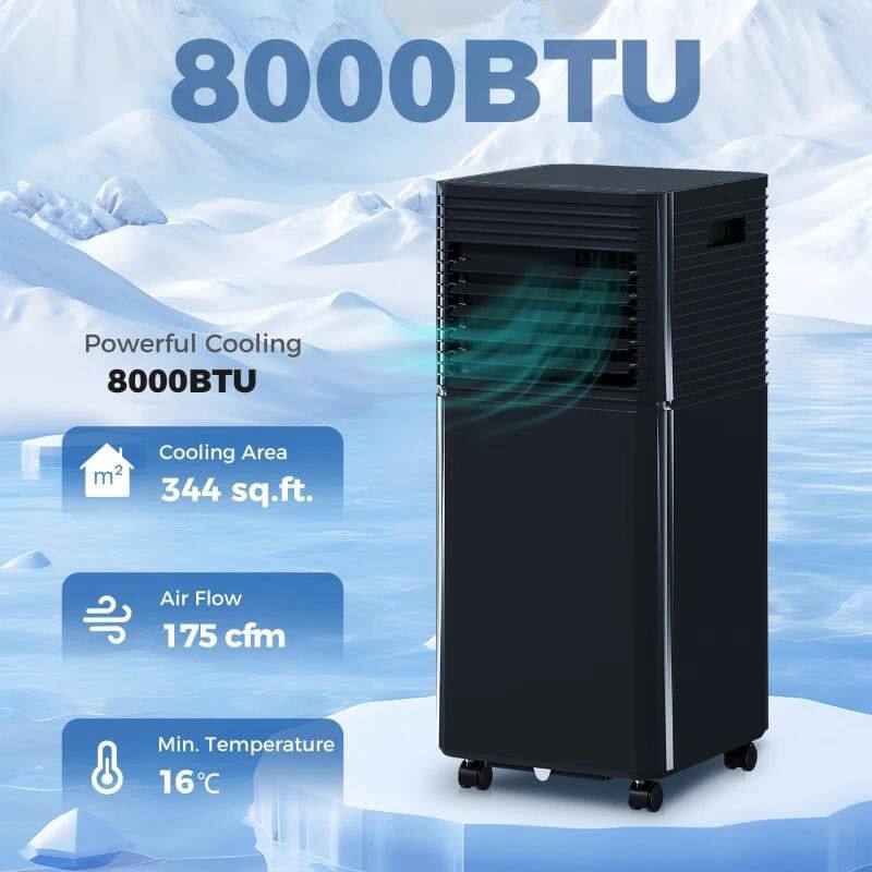 8000BTU

Powerful Cooling  
8000BTU

Cooling Area  
344 sq.ft.

Air Flow  
175 cfm

Min. Temperature  
16°C