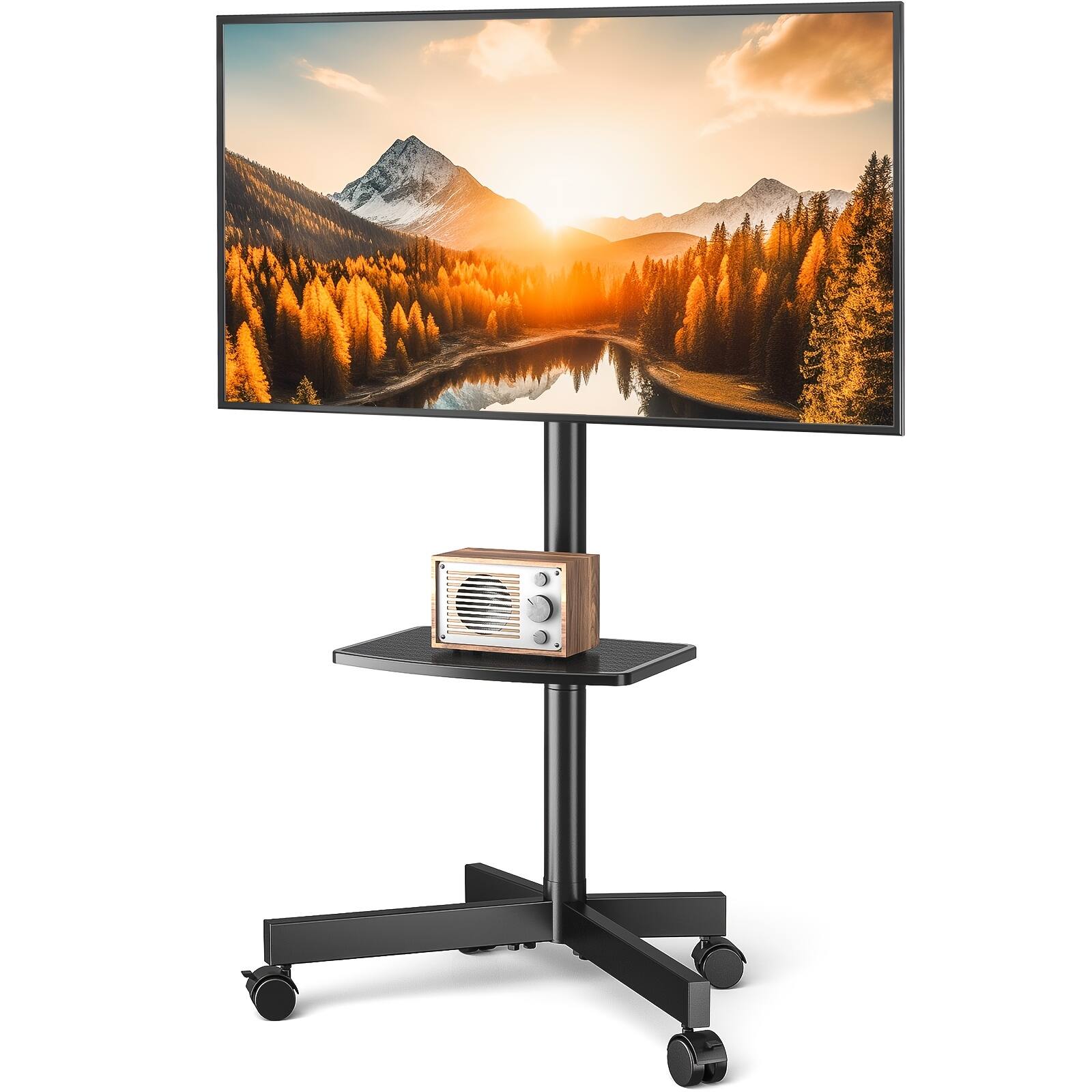 Front. Rfiver - A universal mobile TV stand suitable for 23-55 inch TVs - Black.