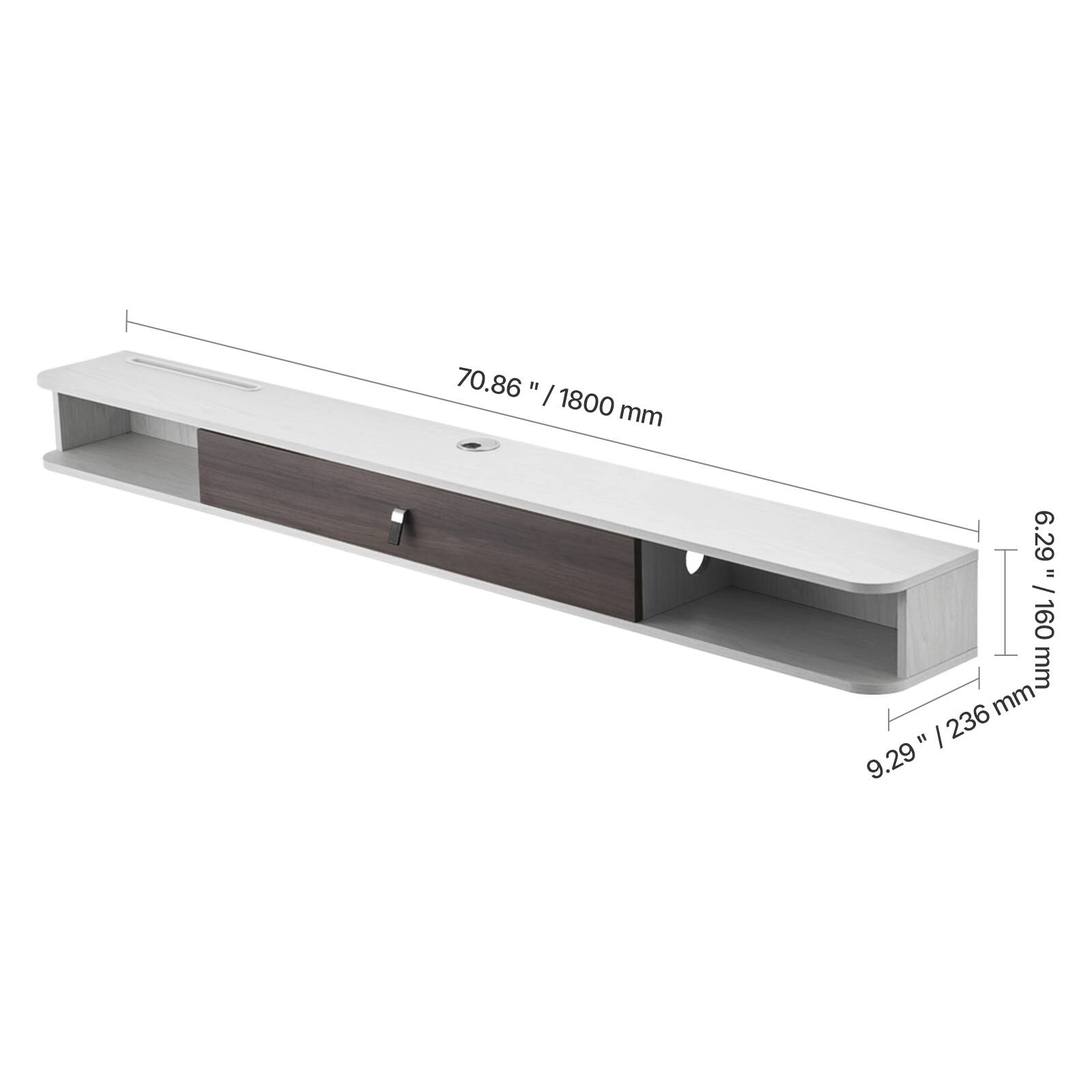 70.86" / 1800 mm  
6.29" / 160 mm  
9.29" / 236 mm