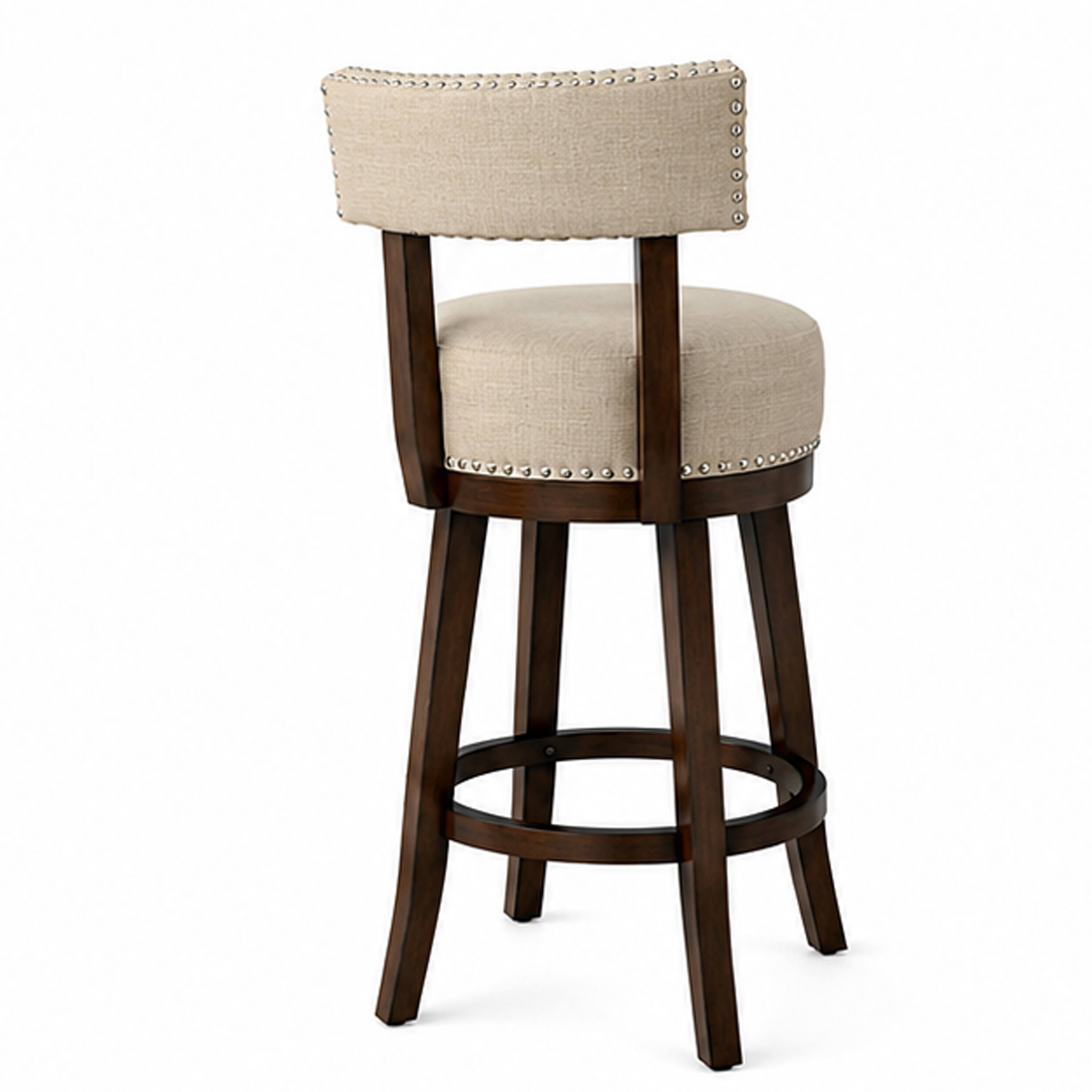 Left. Manhattan Lane - Lynsey Contemporary 24"Barstool With linen Cushion, Set of 2 - Dark Oak, Beige.